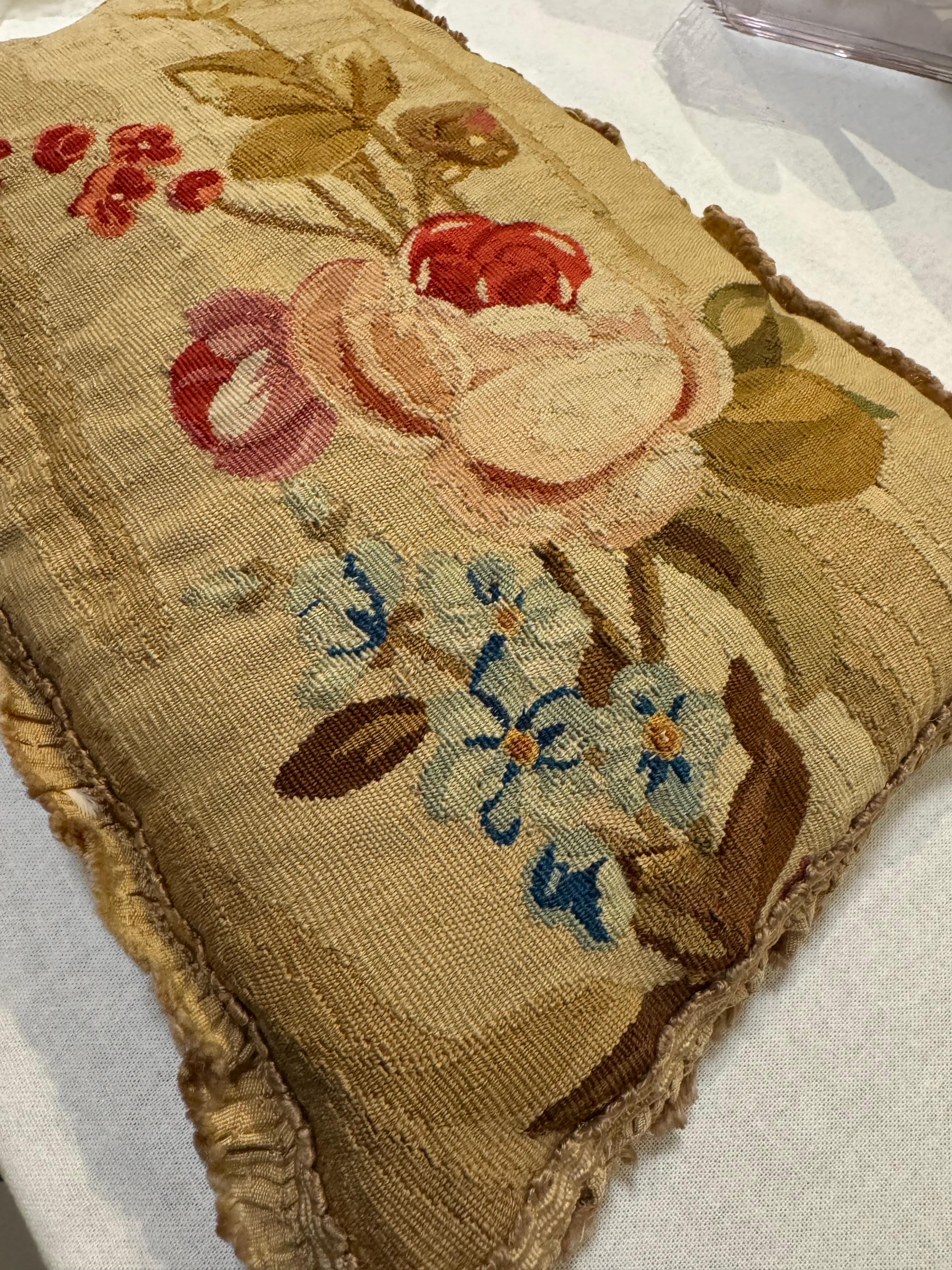 18th Century and Earlier Antique Late 18th Century French Aubusson Floral Tapestry Pillow For Sale