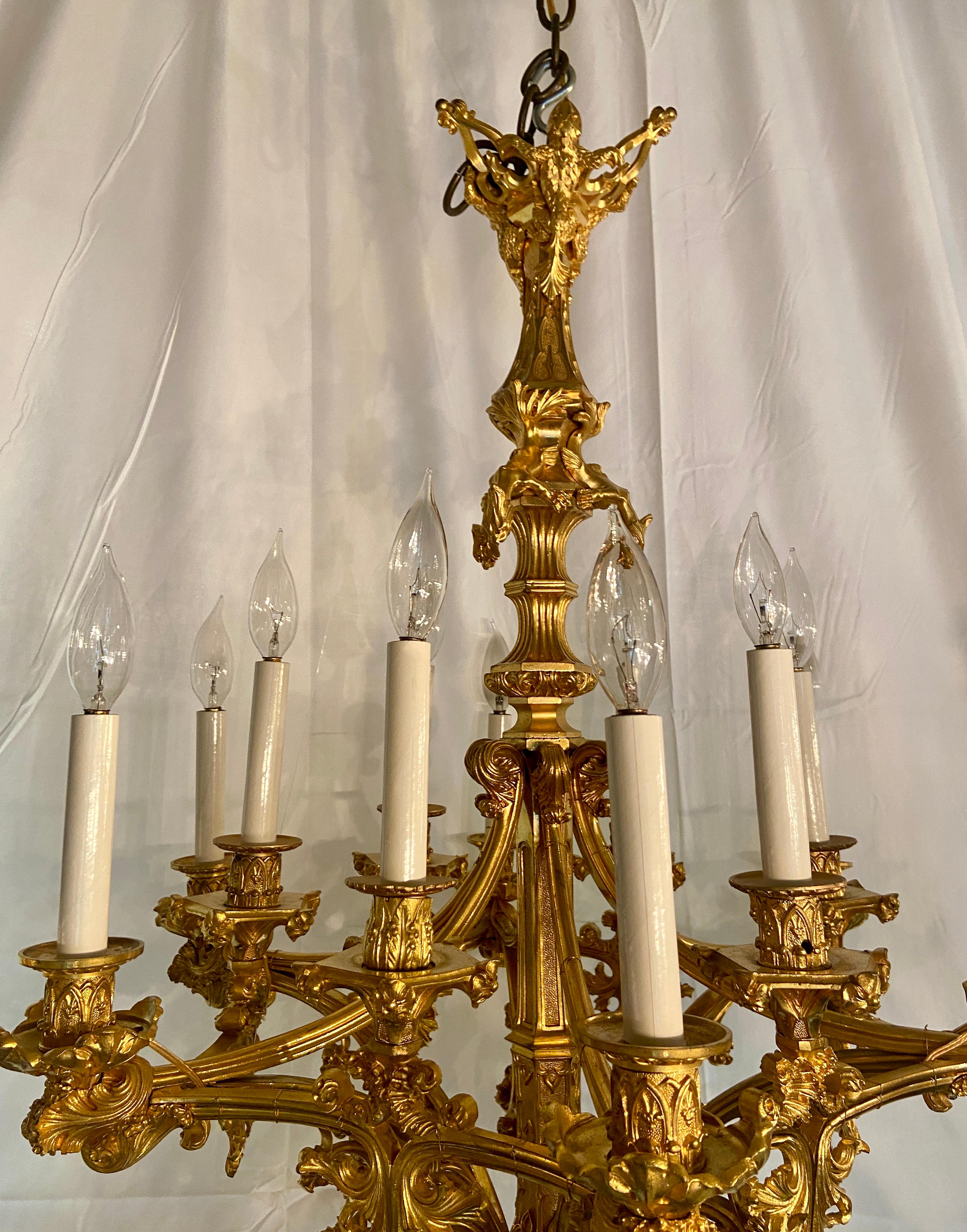 Antique Late 18th Century French Gothic Gilt Bronze Chandelier In Good Condition In New Orleans, LA