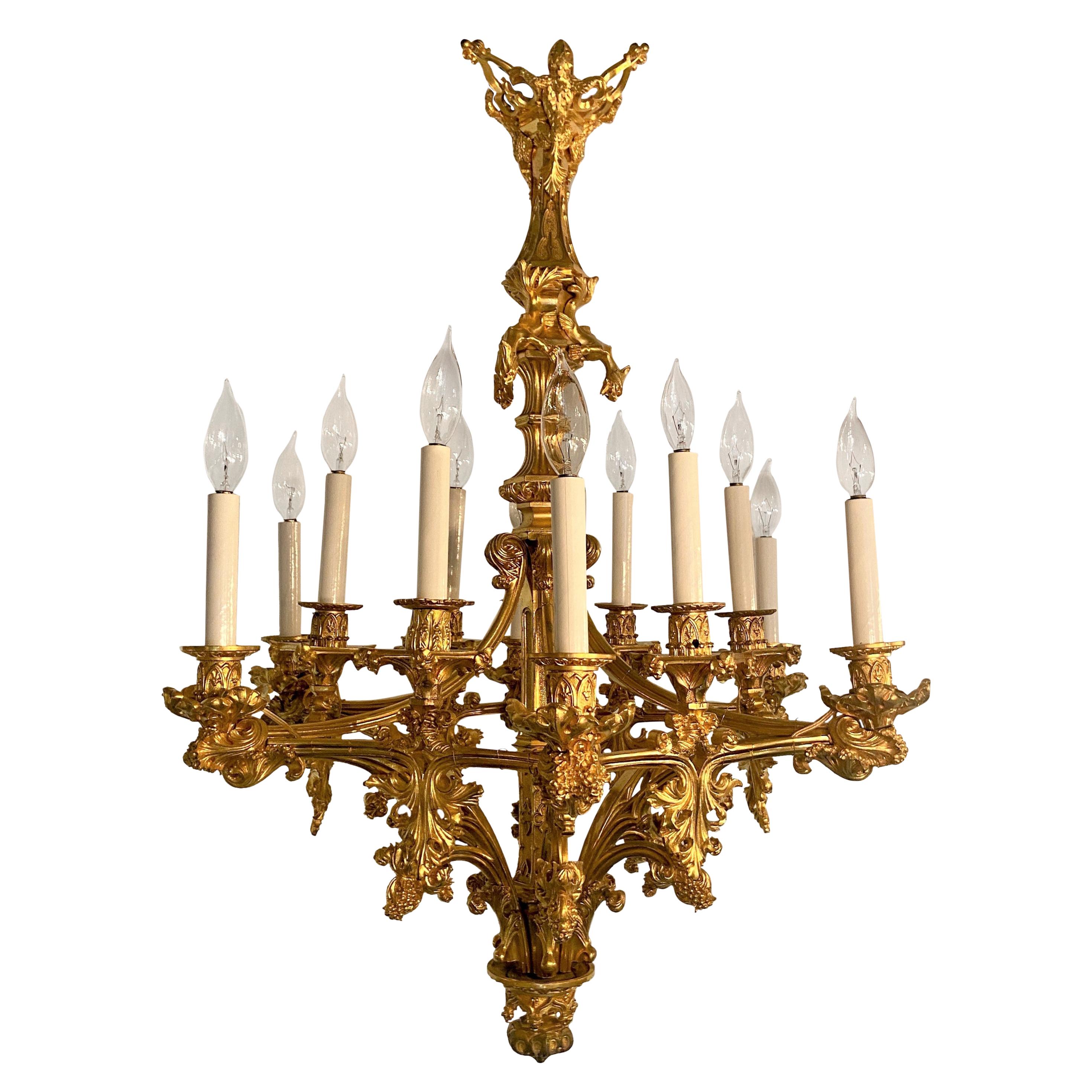 Antique Late 18th Century French Gothic Gilt Bronze Chandelier