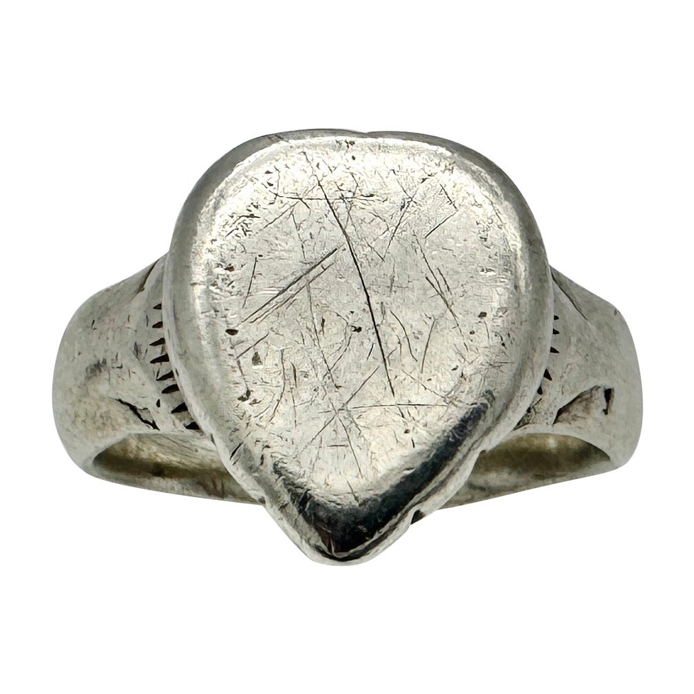 Antique Late 18th Century French Solid Silver Mans Heart Ring