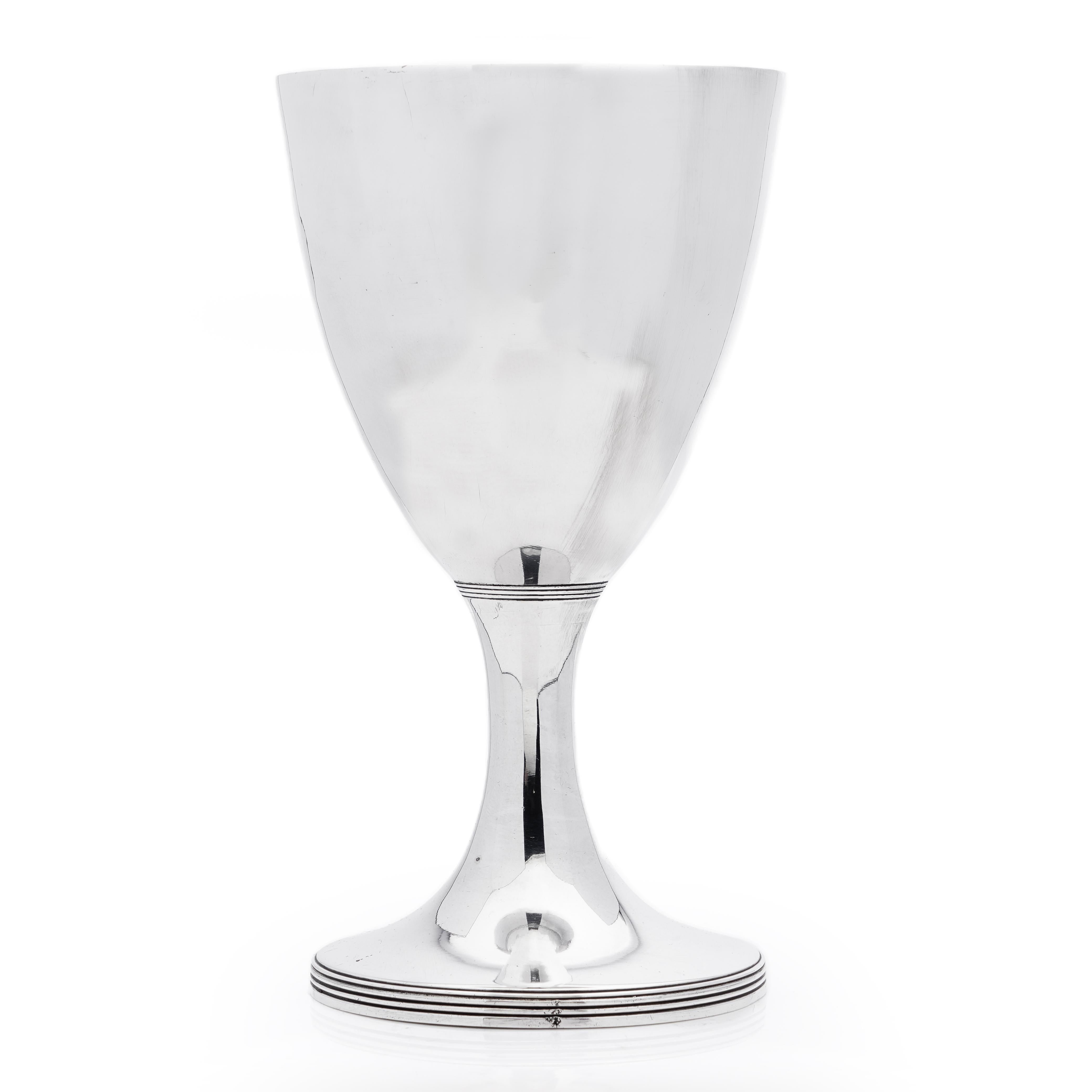 Antique Late 18th Century George III sterling silver large goblet. 
Maker: Samuel Godbehere & Edward Wigan
Made in England, London, 1793
Fully Hallmarked. 

Samuel Godbehere was not apprenticed through the Goldsmiths' Company nor was a Freeman of