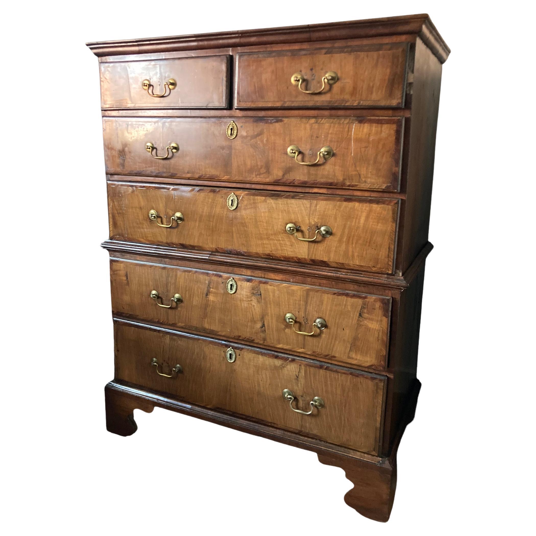 Antique Late 18th Century George III Walnut Chest on Chest of drawers
