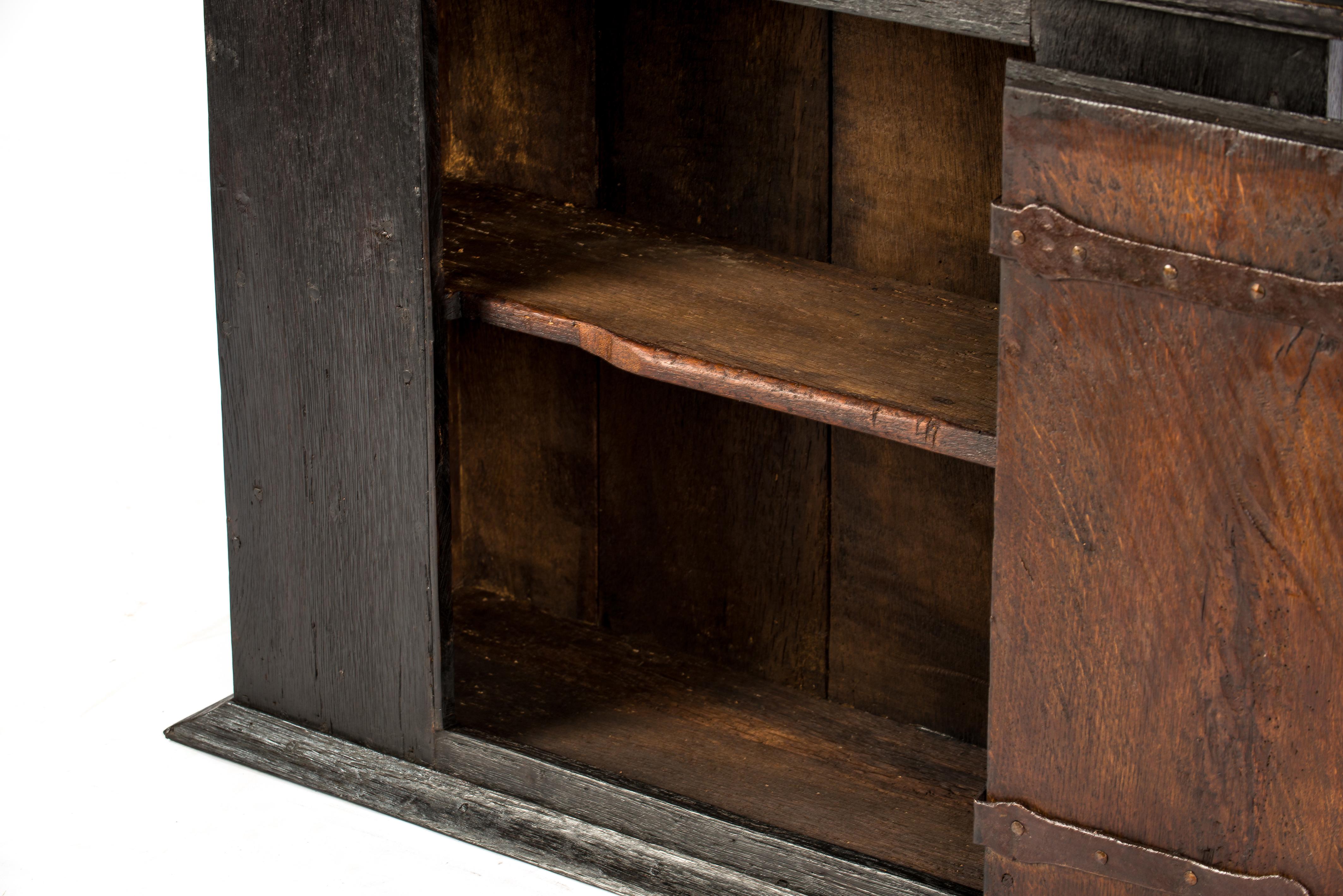 Antique Late 18th Century German Solid Black Oak Wall Hanging Cabinet For Sale 7