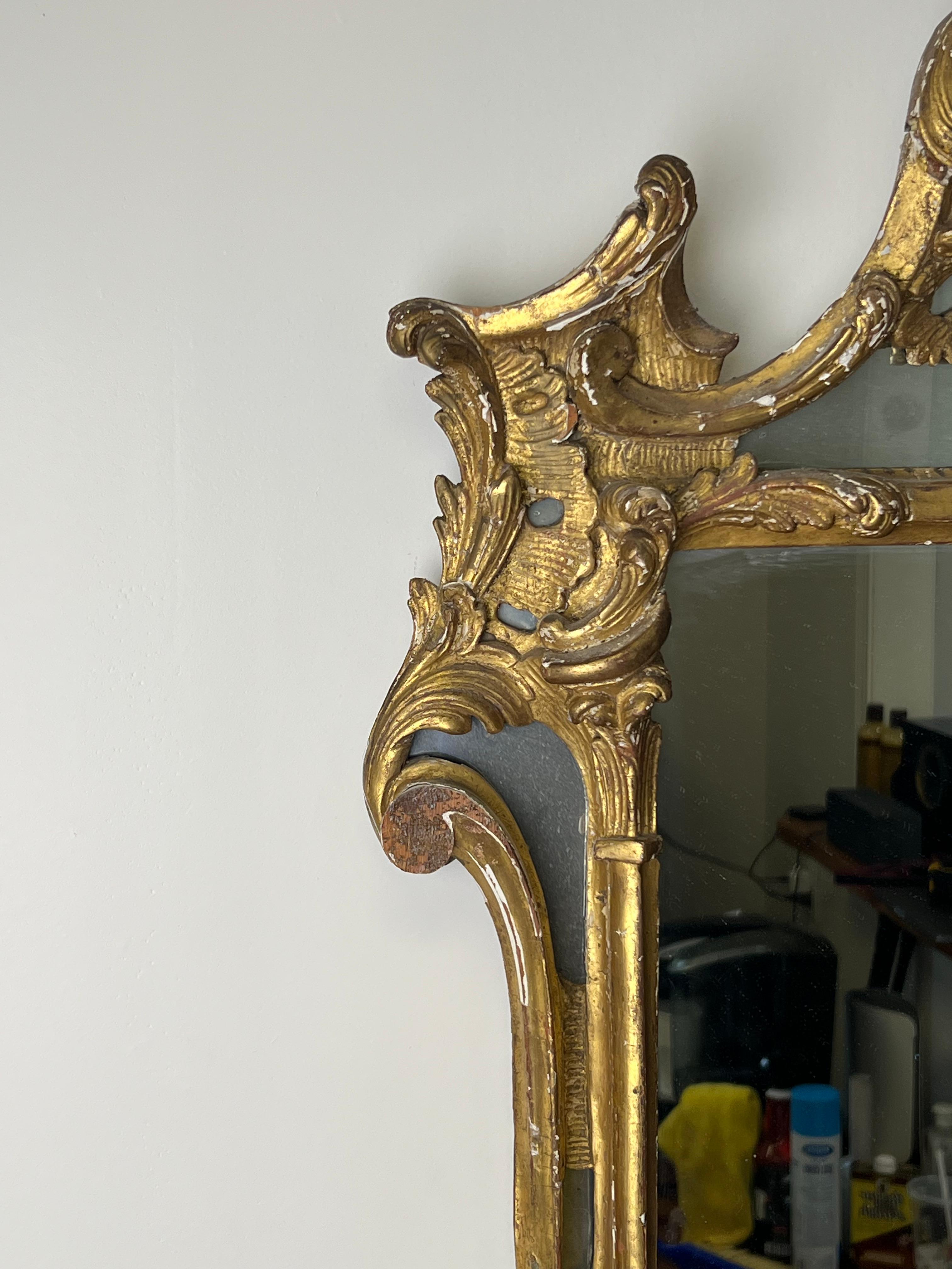 Antique Fin du 18ème siècle, miroir mural baroque italien en gesso doré avec O Abîmé - En vente à Westfield, MA