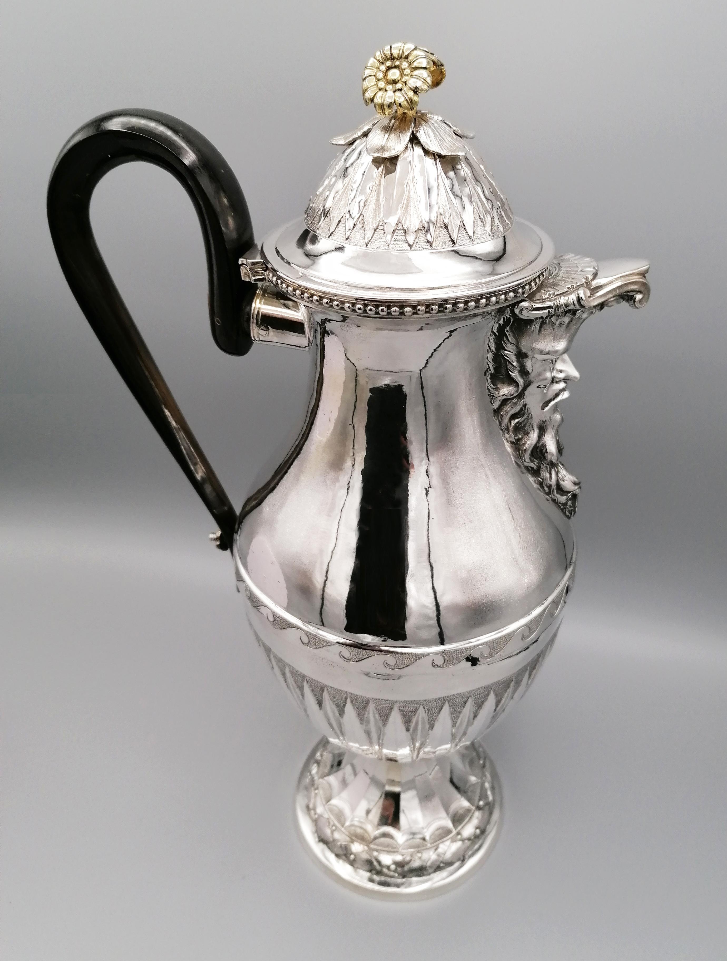 Antique Late 18th Century Italian Silver Coffeepot Empire Style, Rome, Italy For Sale 6