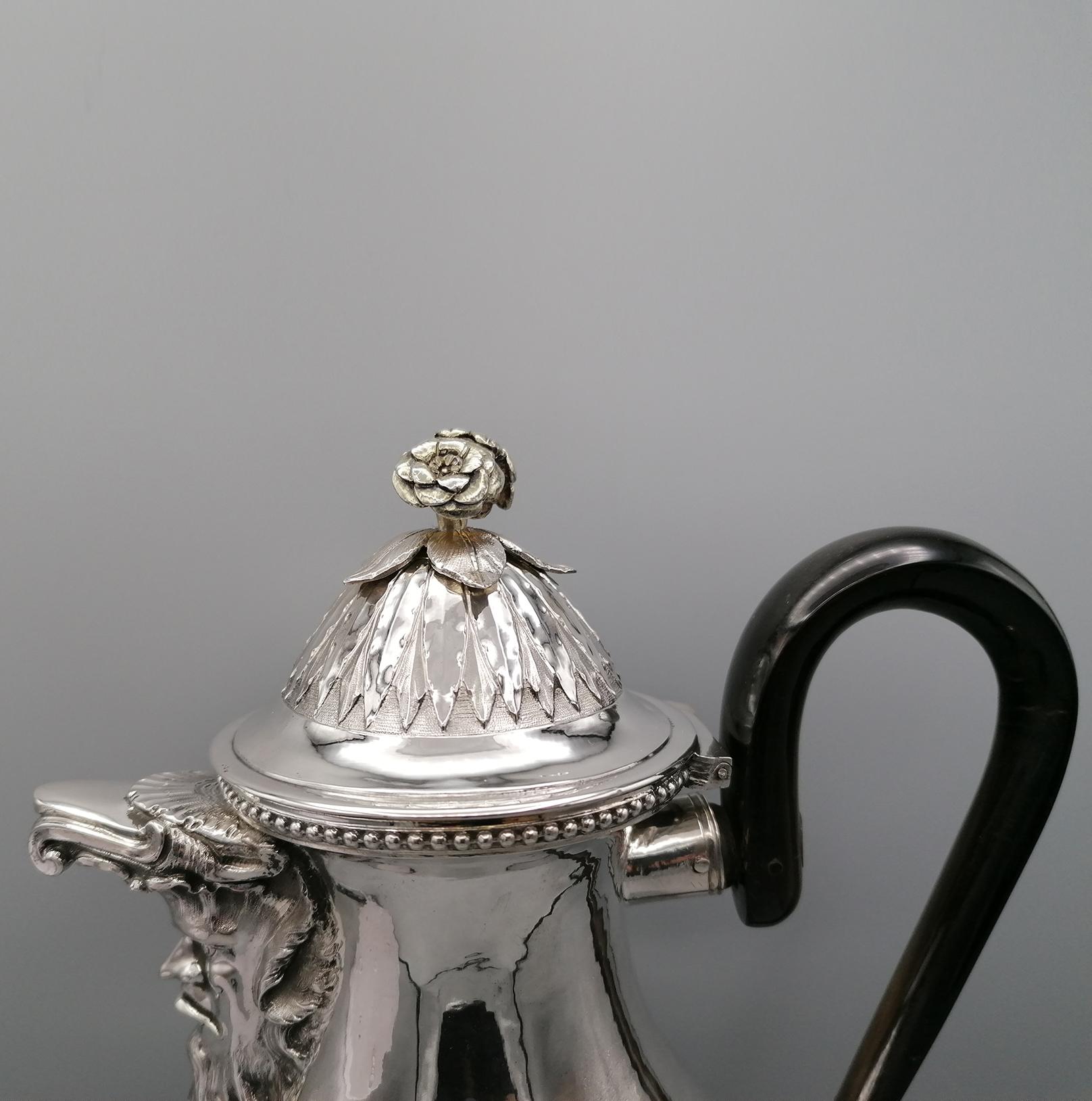 Antique Late 18th Century Italian Silver Coffeepot Empire Style, Rome, Italy For Sale 8