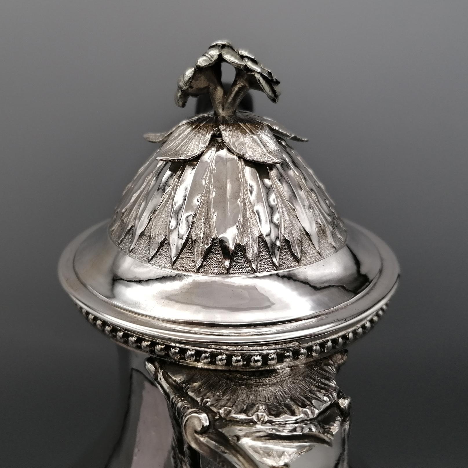 Antique Late 18th Century Italian Silver Coffeepot Empire Style, Rome, Italy For Sale 13