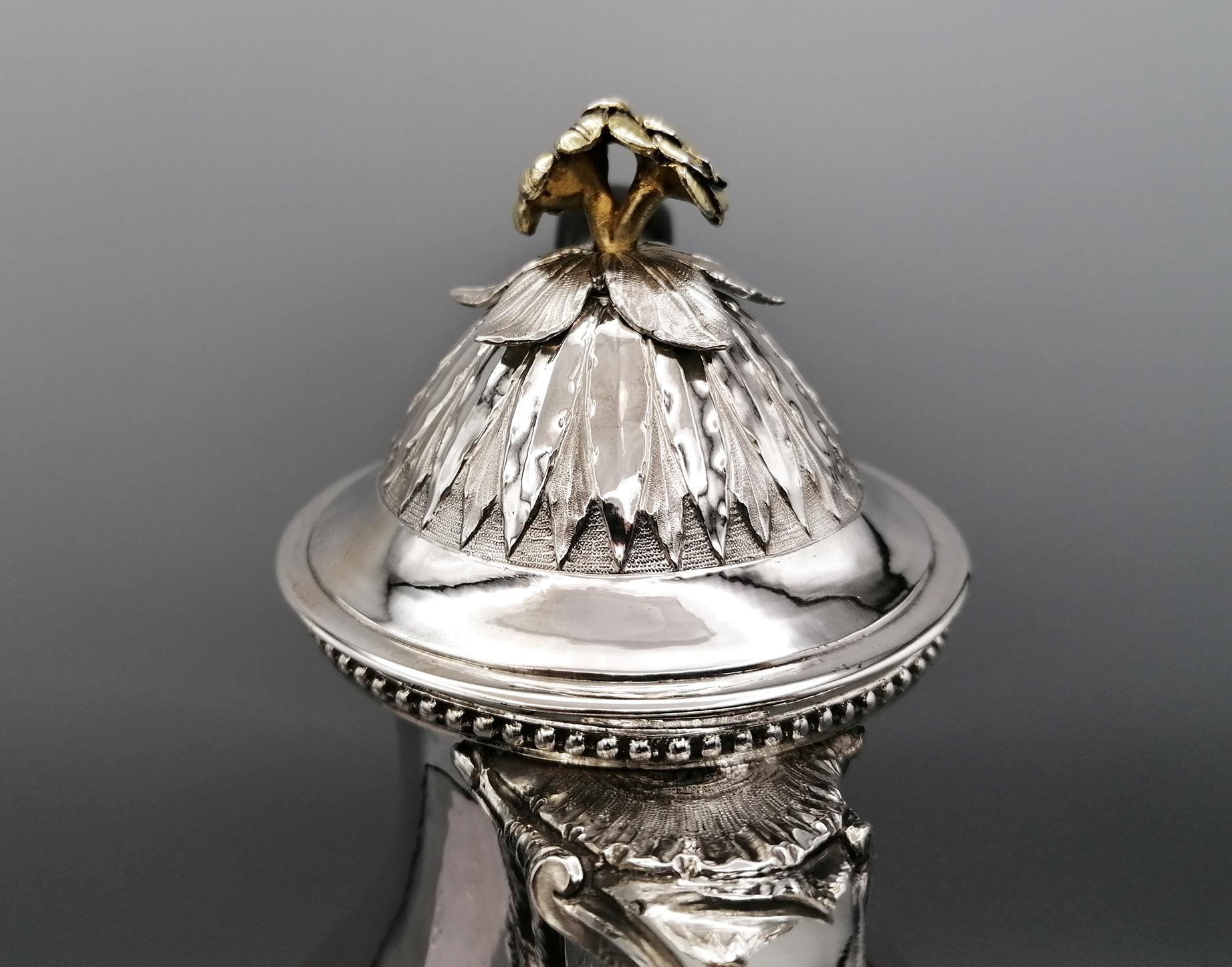 Antique Late 18th Century Italian Silver Coffeepot Empire Style, Rome, Italy For Sale 5