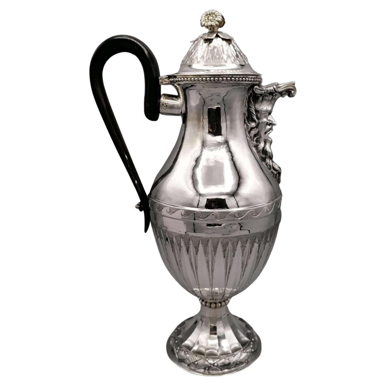 Antique Late 18th Century Italian Silver Coffeepot Empire Style, Rome, Italy For Sale
