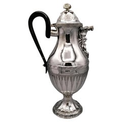 Antigua Cafetera Italiana de Plata de Finales del Siglo XVIII Estilo Imperio, Roma, Italia