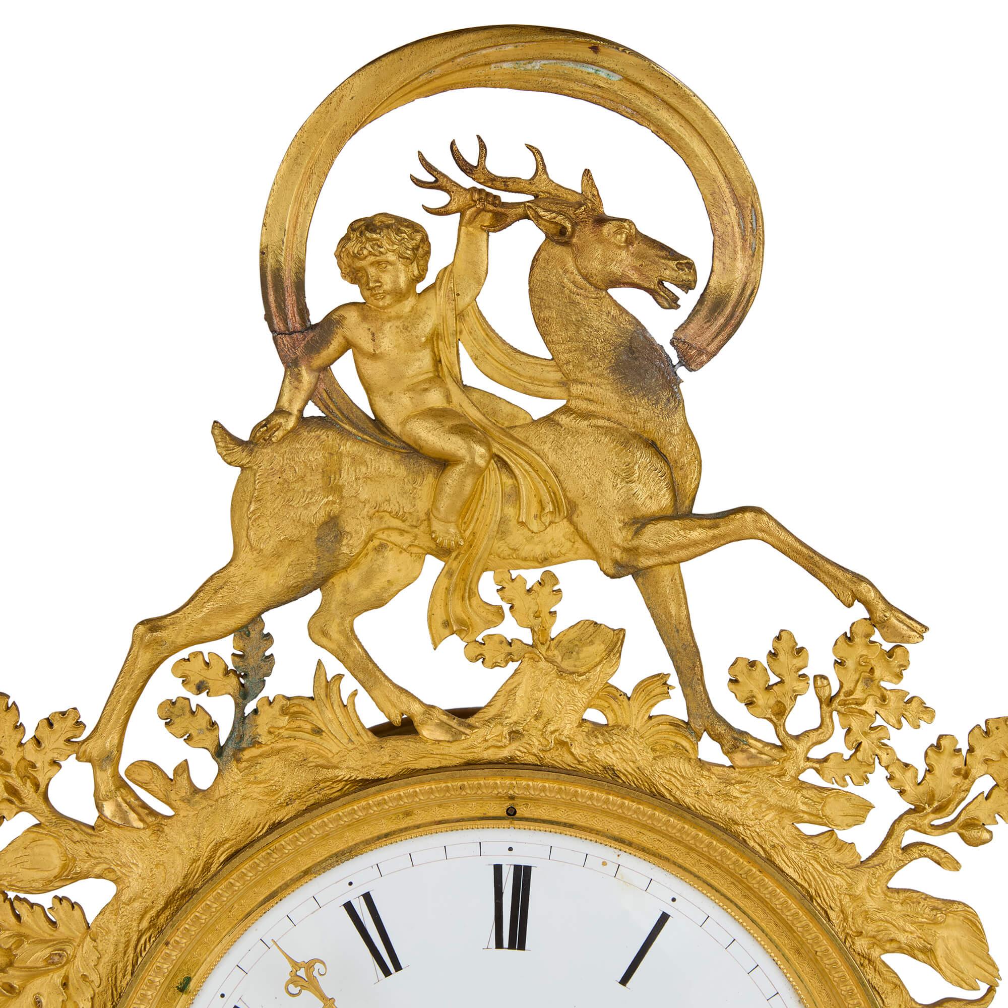 French Antique Late 18th Century Louis XVI Gilt Gold Patinated Bronze Mantel Clock For Sale