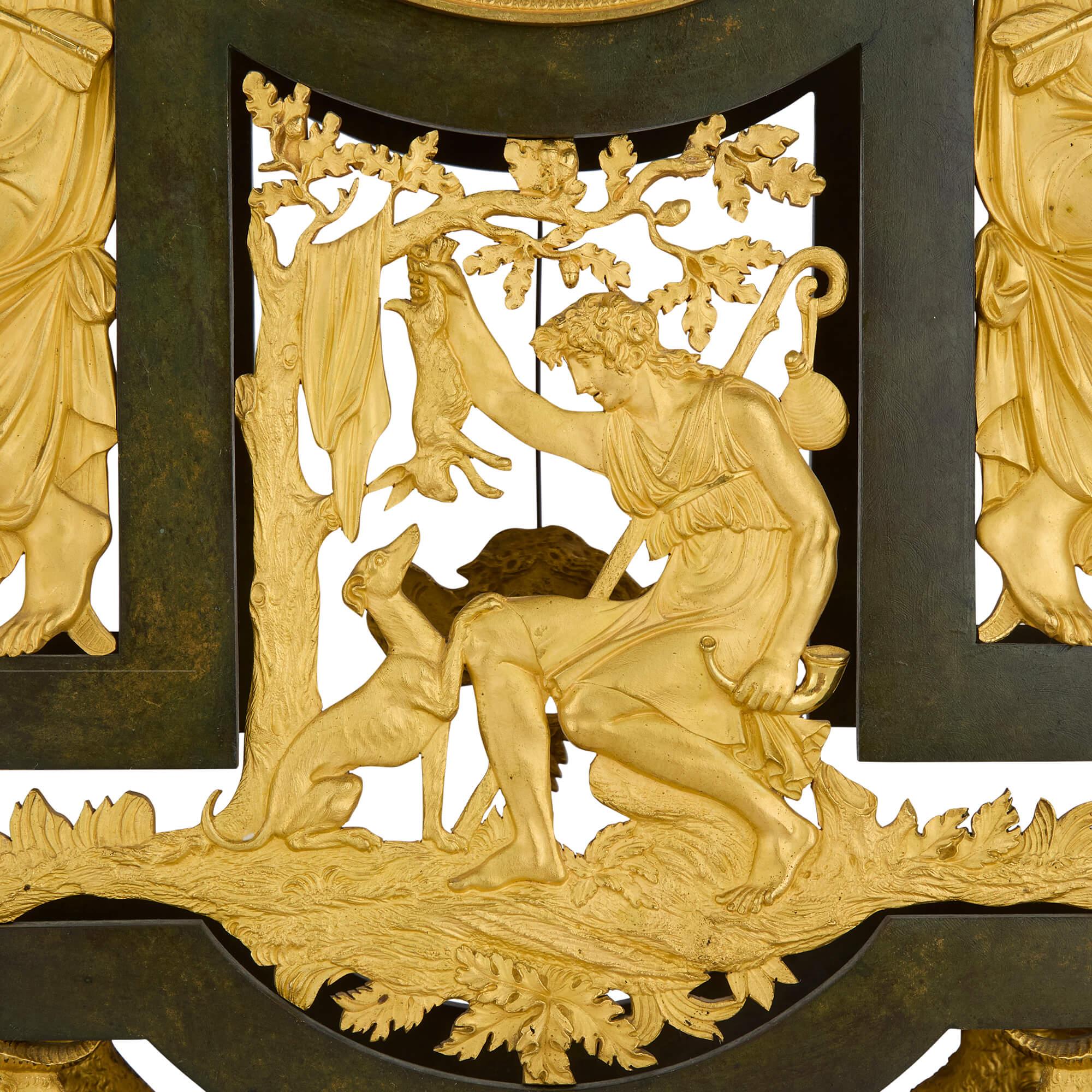Antique Late 18th Century Louis XVI Gilt Gold Patinated Bronze Mantel Clock For Sale 1
