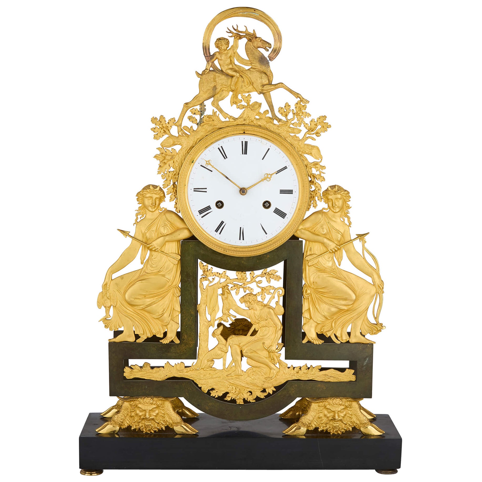 Antique Late 18th Century Louis XVI Gilt Gold Patinated Bronze Mantel Clock