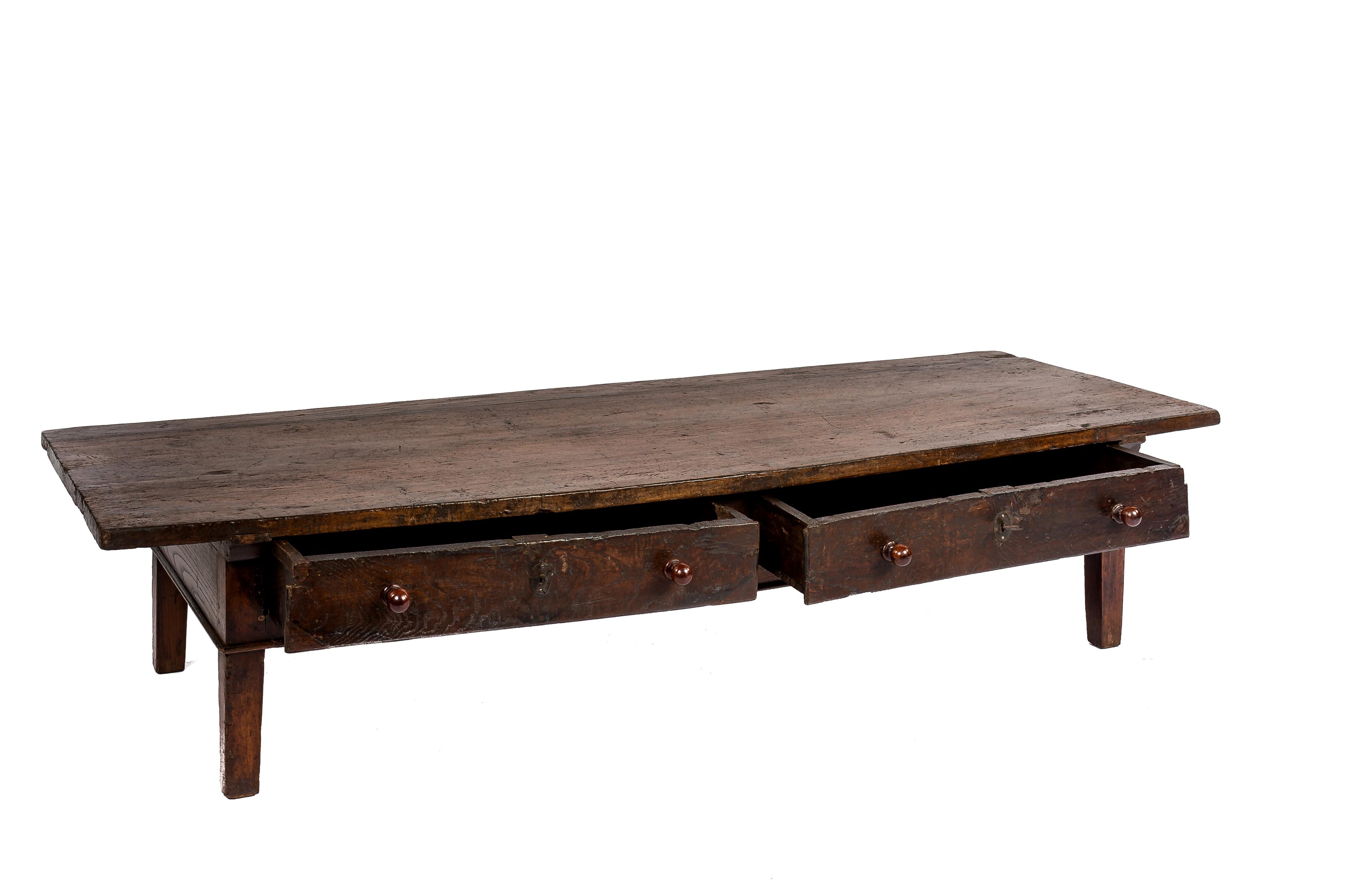 Steel Antique Late 18th-Century Rustic Spanish Warm Brown Chestnut Coffee Table