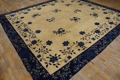 Antique Late 19th C. Camel Ground Chinese Peking Carpet w Roses 9'8" x 10'4" Rug