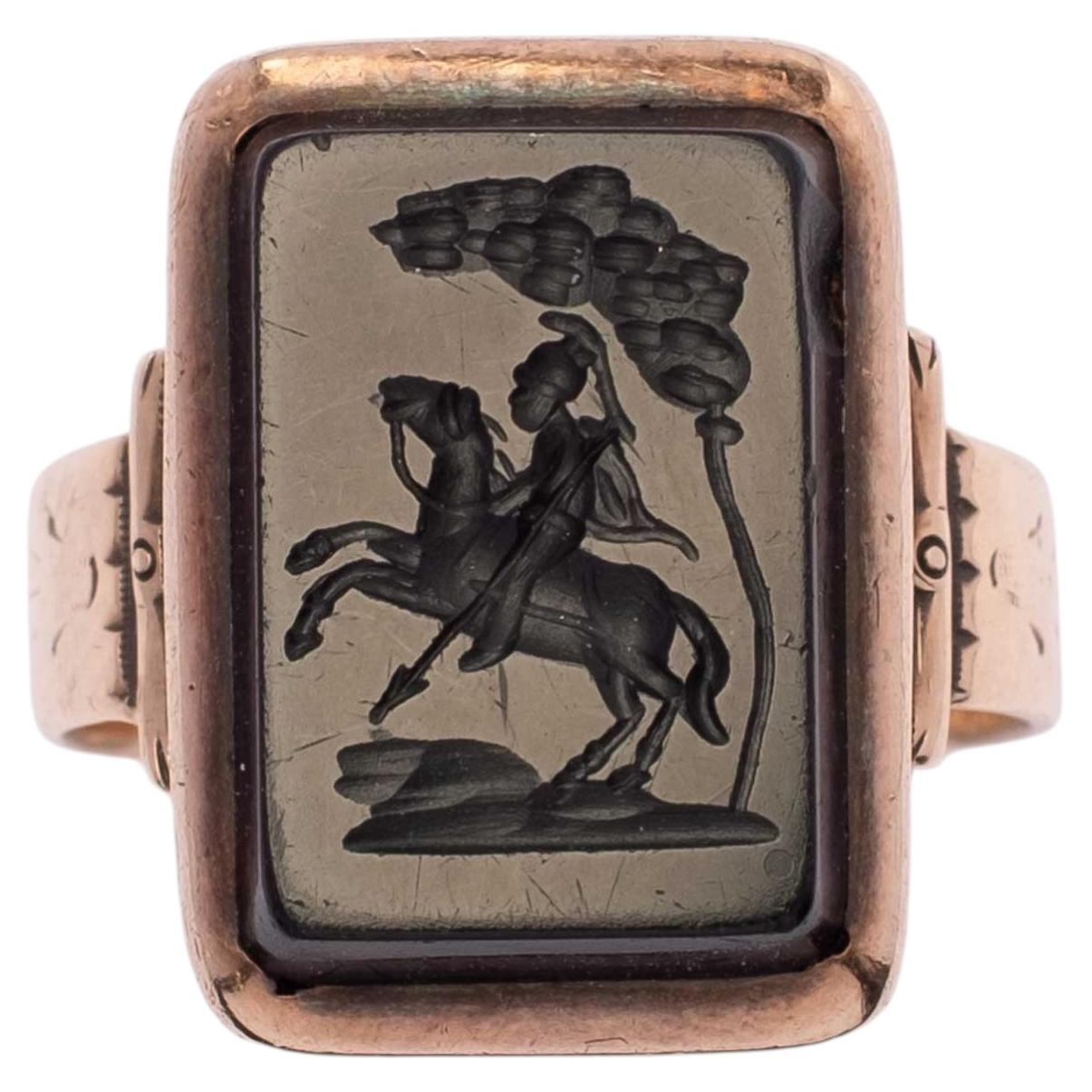 Antiker Siegelring aus 9-karätigem Gold mit handgeschnitztem Onyx aus dem späten 19.