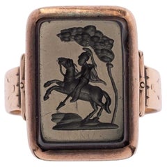 Antique Late 19th Century 9ct Gold Signet Ring with Hand-Carved Onyx