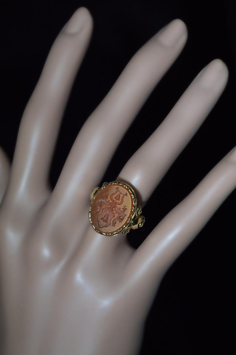 Oval Cut Antique Late 19th Century Armorial Signet Ring For Sale