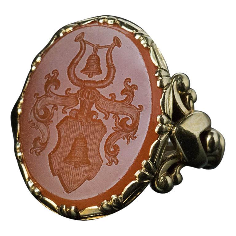 Antique Late 19th Century Armorial Signet Ring For Sale