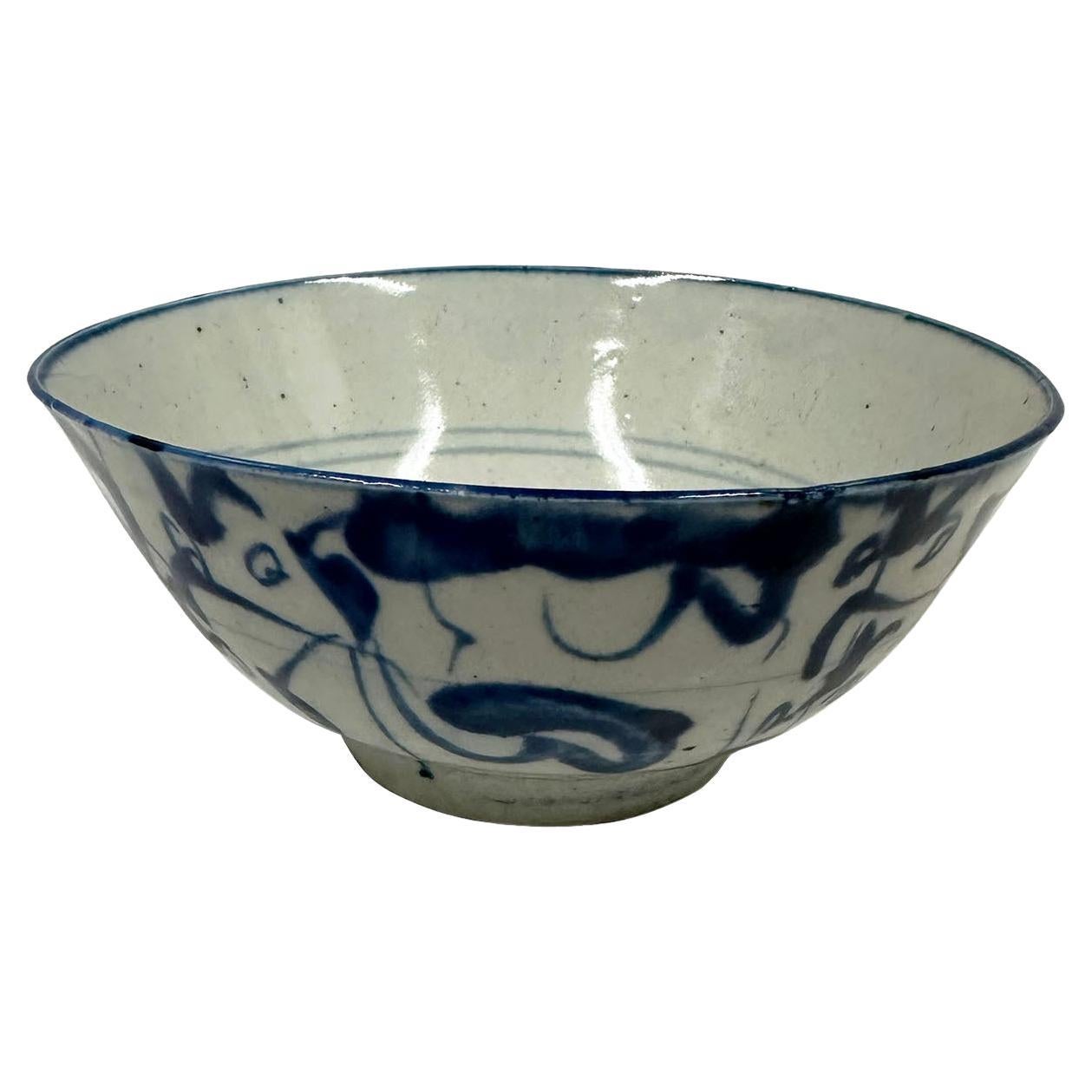 Antique Late 19th Century Chinese Blue and White Porcelain Bowl For Sale