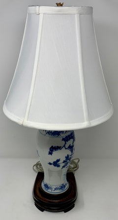 Antique Late 19th Century Chinese Blue and White Porcelain Lamp