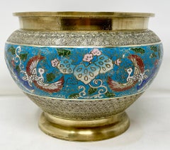 Antique Late 19th Century Chinese Cloisonné Enamel Porcelain Jardiniere.