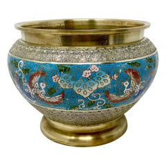 Antique Late 19th Century Chinese Cloisonné Enamel Porcelain Jardiniere.