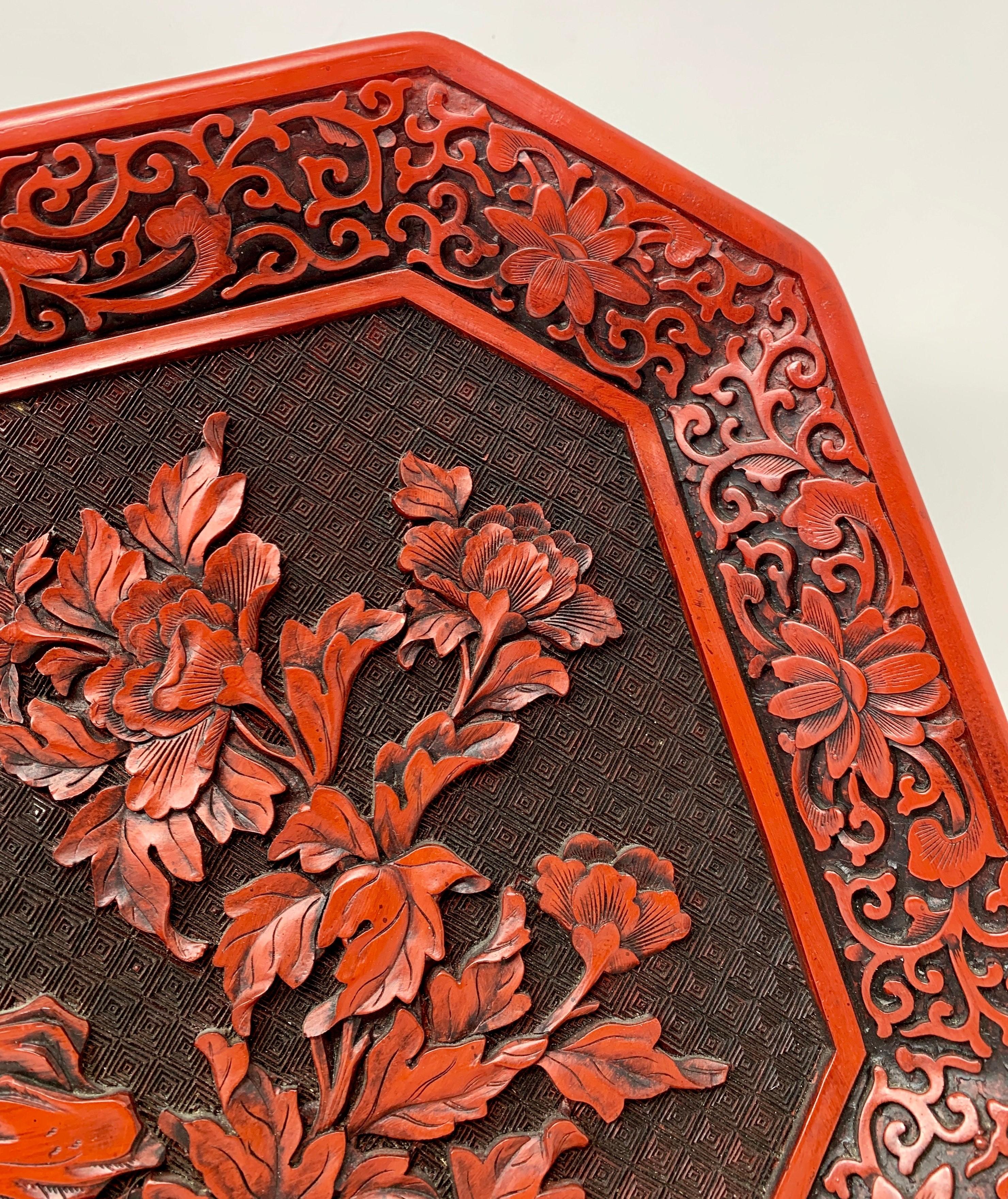 Asian Antique Late 19th Century Chinese Lacquer Cinnabar Carved Tray