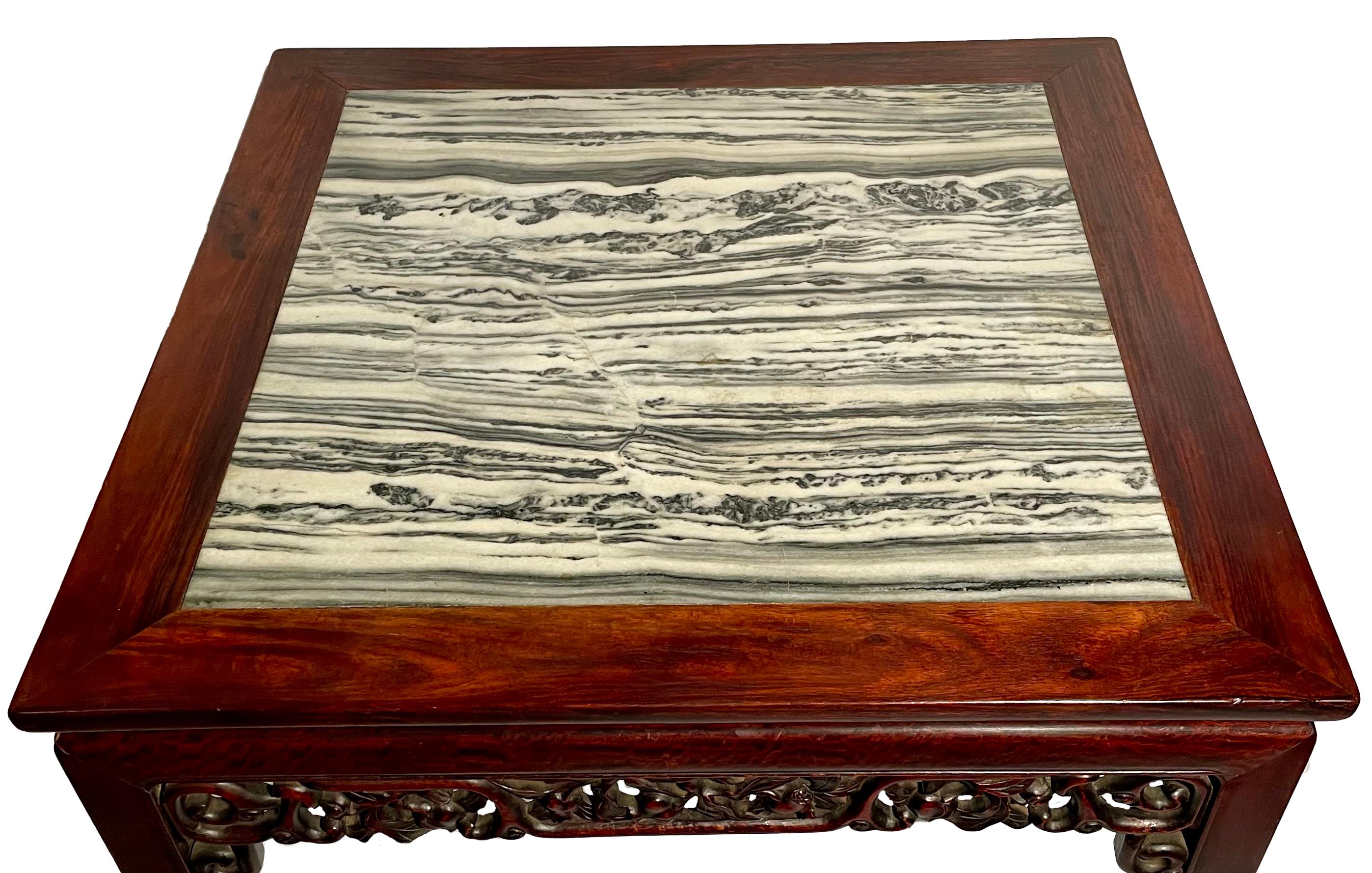 Antique Late 19th Century Chinese Marble-Top Teakwood Table, Circa 1890's. For Sale 1