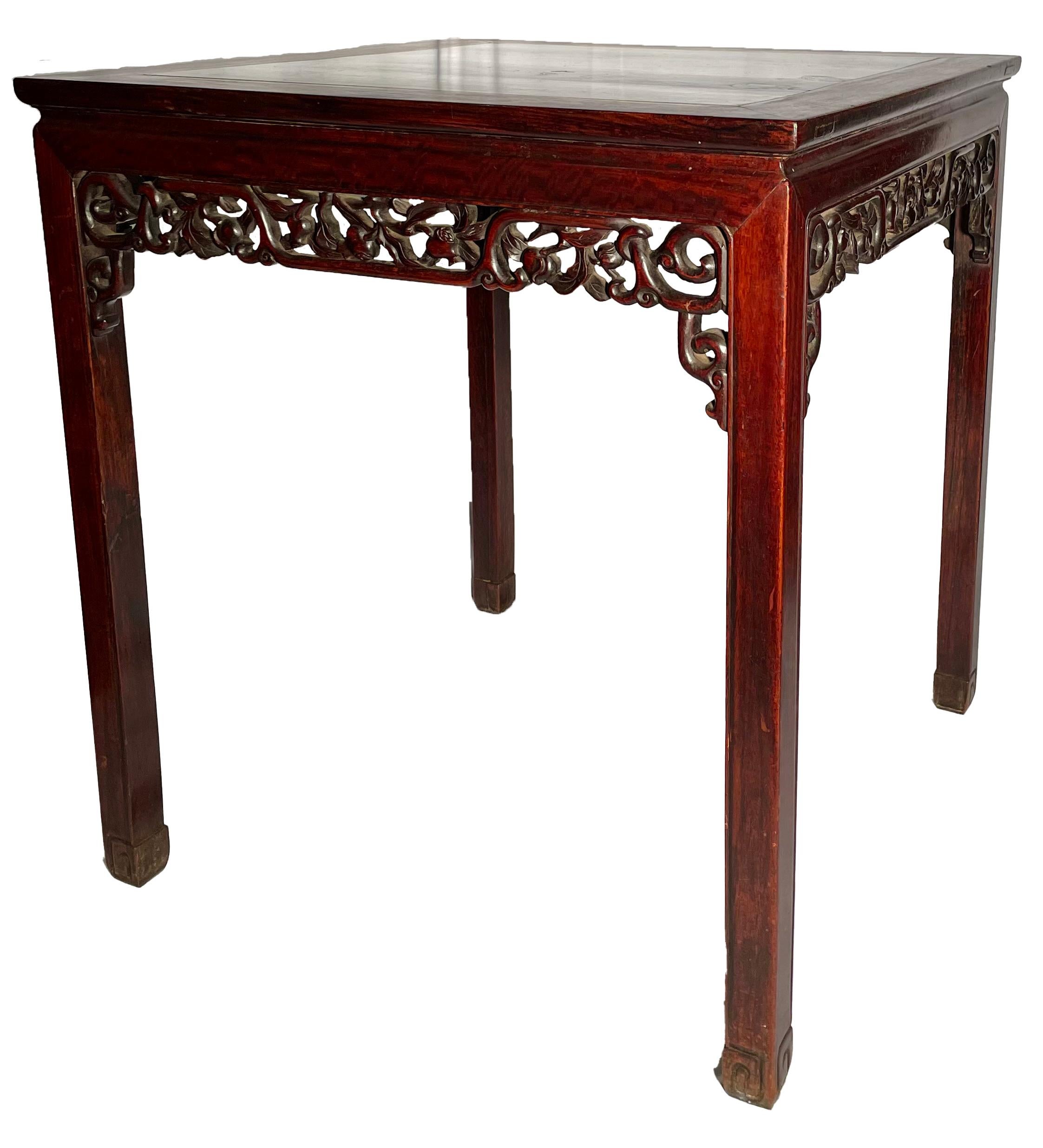 Antique Late 19th Century Chinese Marble-Top Teakwood Table, Circa 1890's. For Sale 4