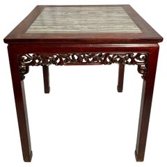 Antique Late 19th Century Chinese Marble-Top Teakwood Table, Circa 1890's.