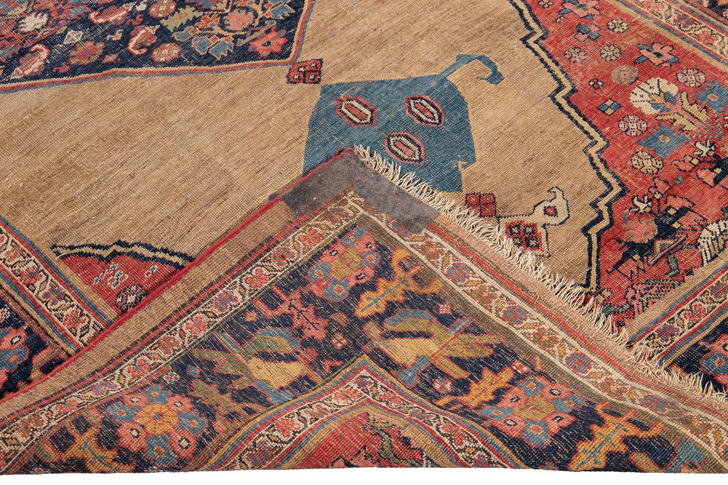 Hand-Knotted Antique Late 19th Century Distressed Persian Bidjar Rug