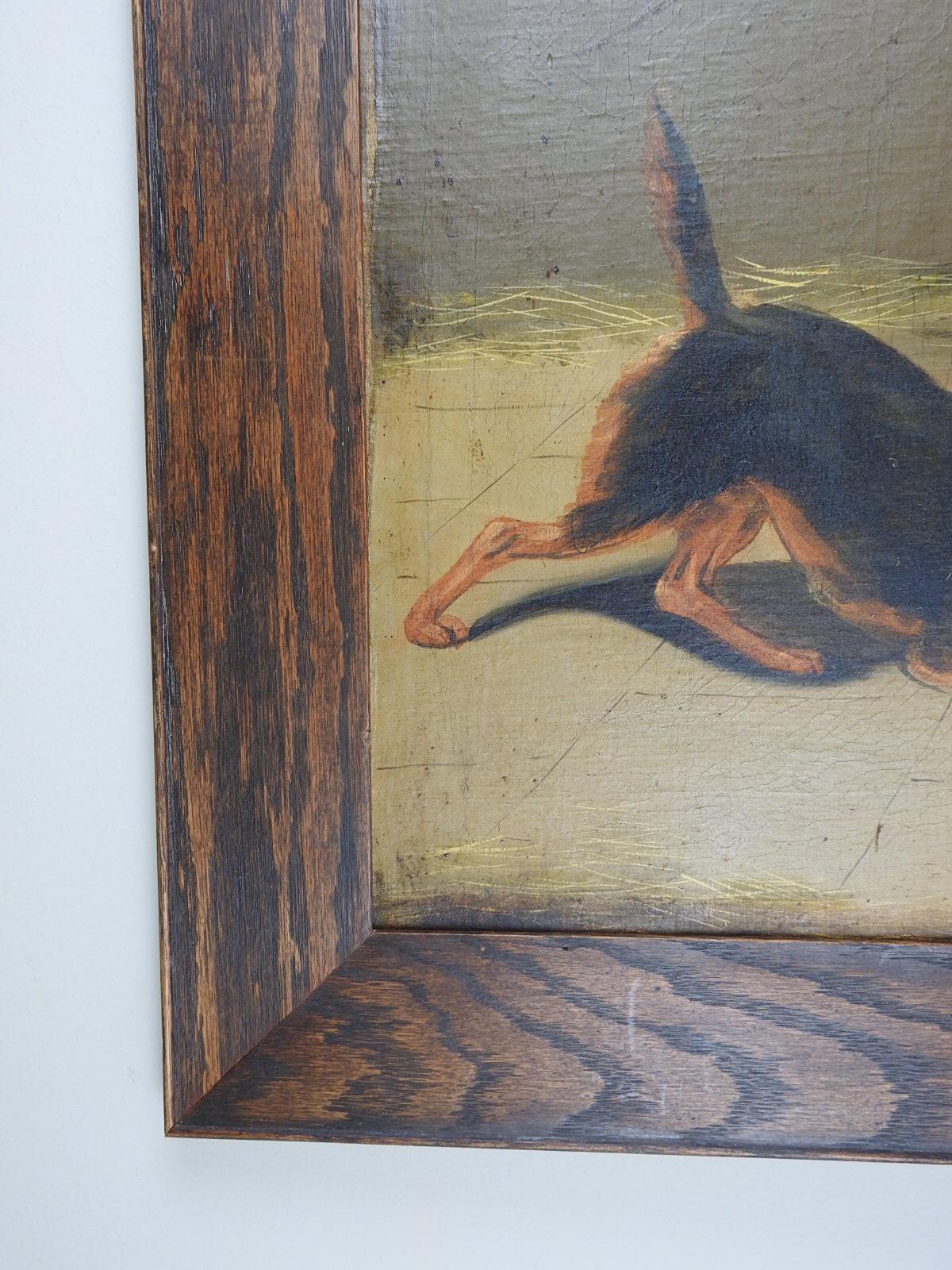 Antike Hunde in Scheune, Gemälde, spätes 19. Jahrhundert im Zustand „Gut“ im Angebot in Seguin, TX