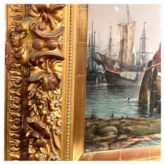 Antique Late 19th Century Dutch Framed Oil On Canvas Seascape Painting.
