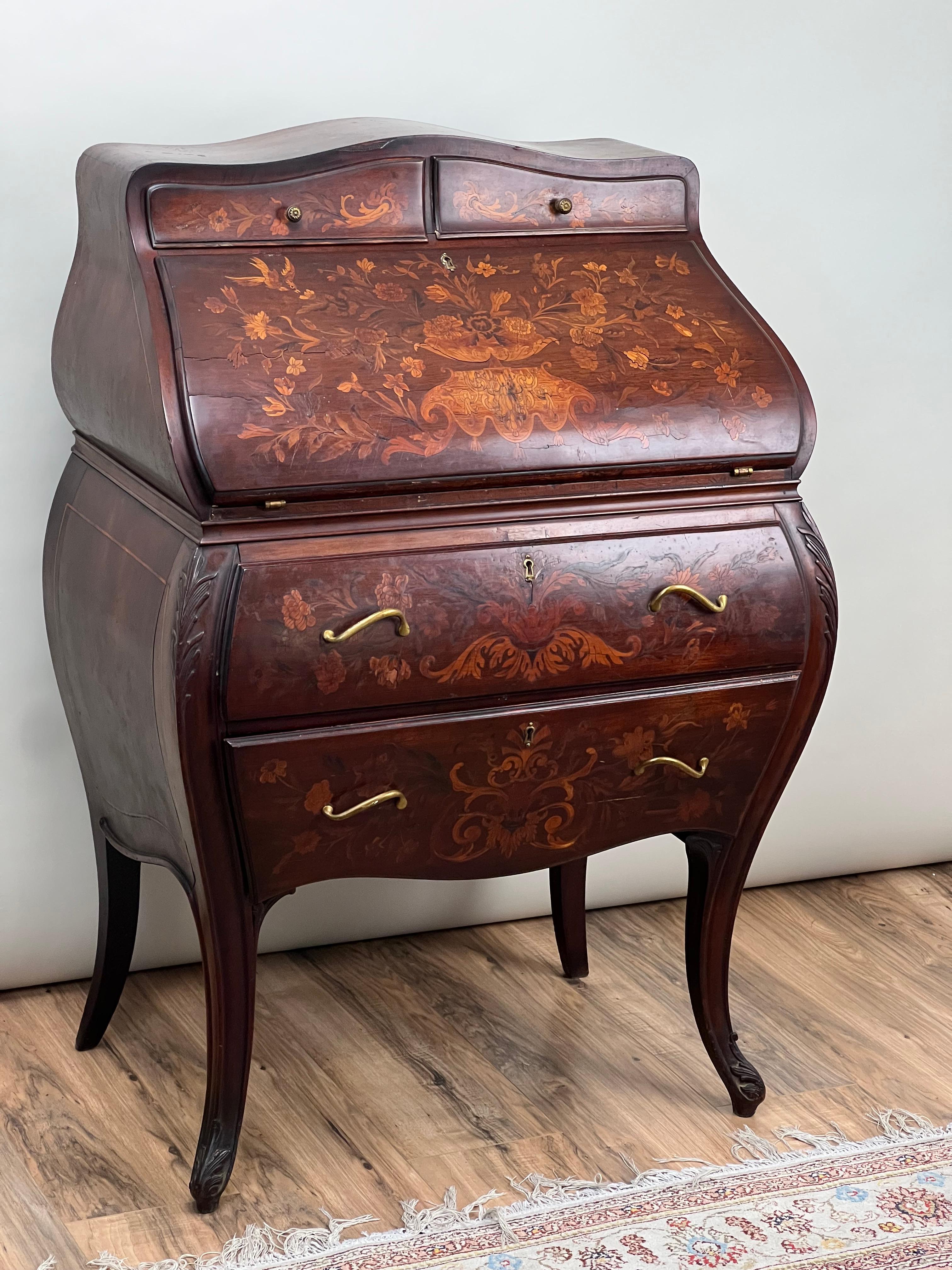 Dutch Colonial Antique Late 19th Century Dutch Marquetry Ladies Writing Desk