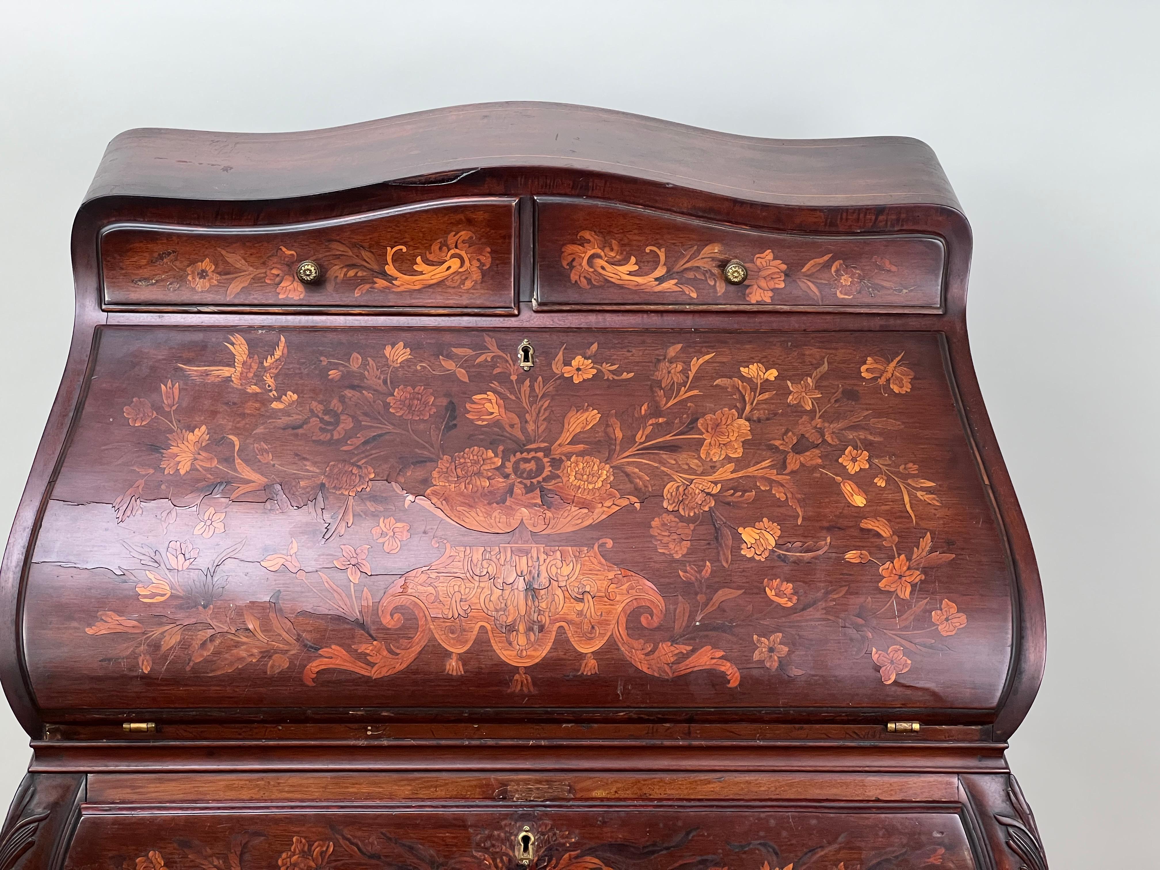 Mahogany Antique Late 19th Century Dutch Marquetry Ladies Writing Desk