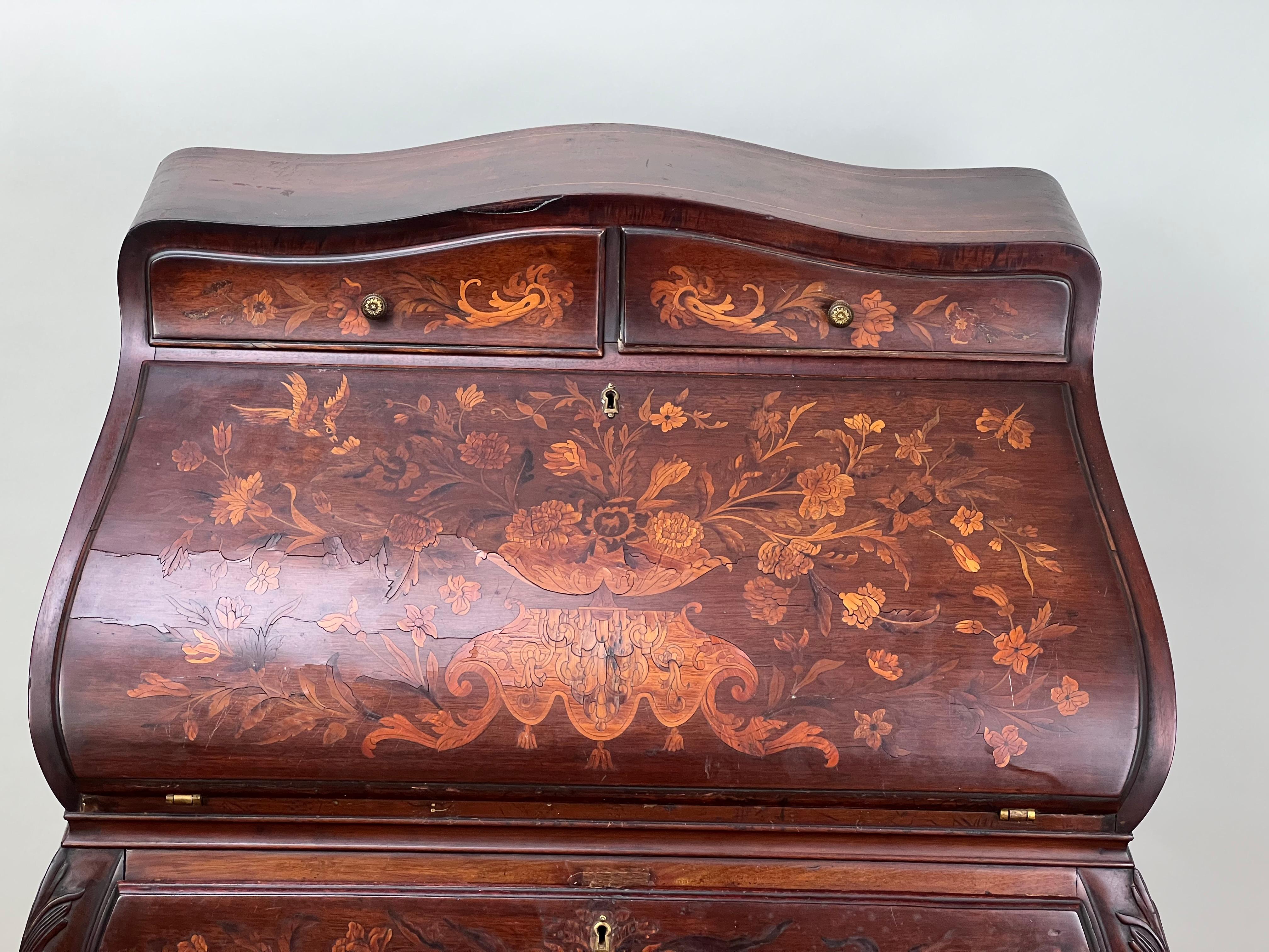Antique Late 19th Century Dutch Marquetry Ladies Writing Desk 1