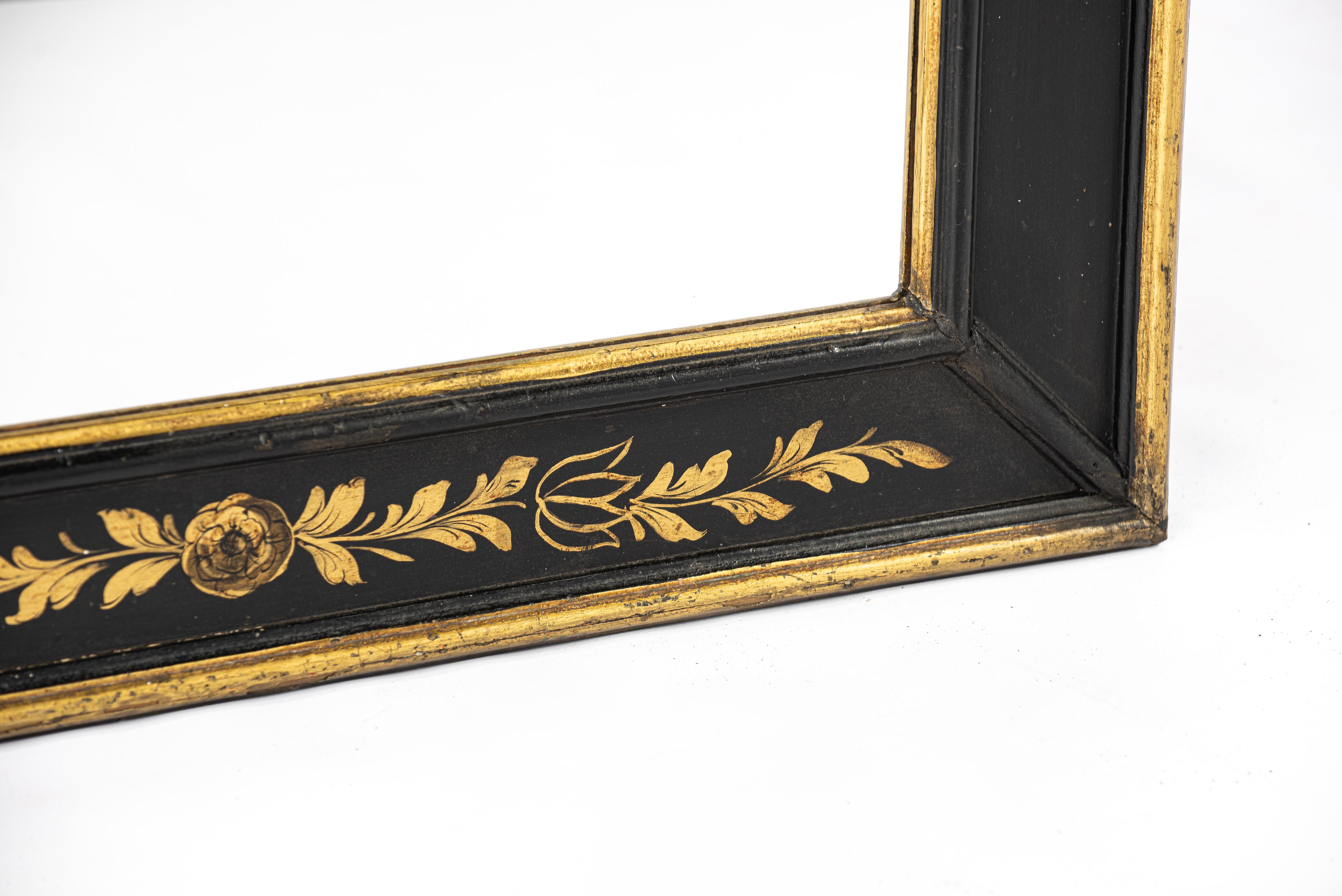 Hand-Painted Antique late 19th century French black and gold painted Chinoiserie Mirror For Sale