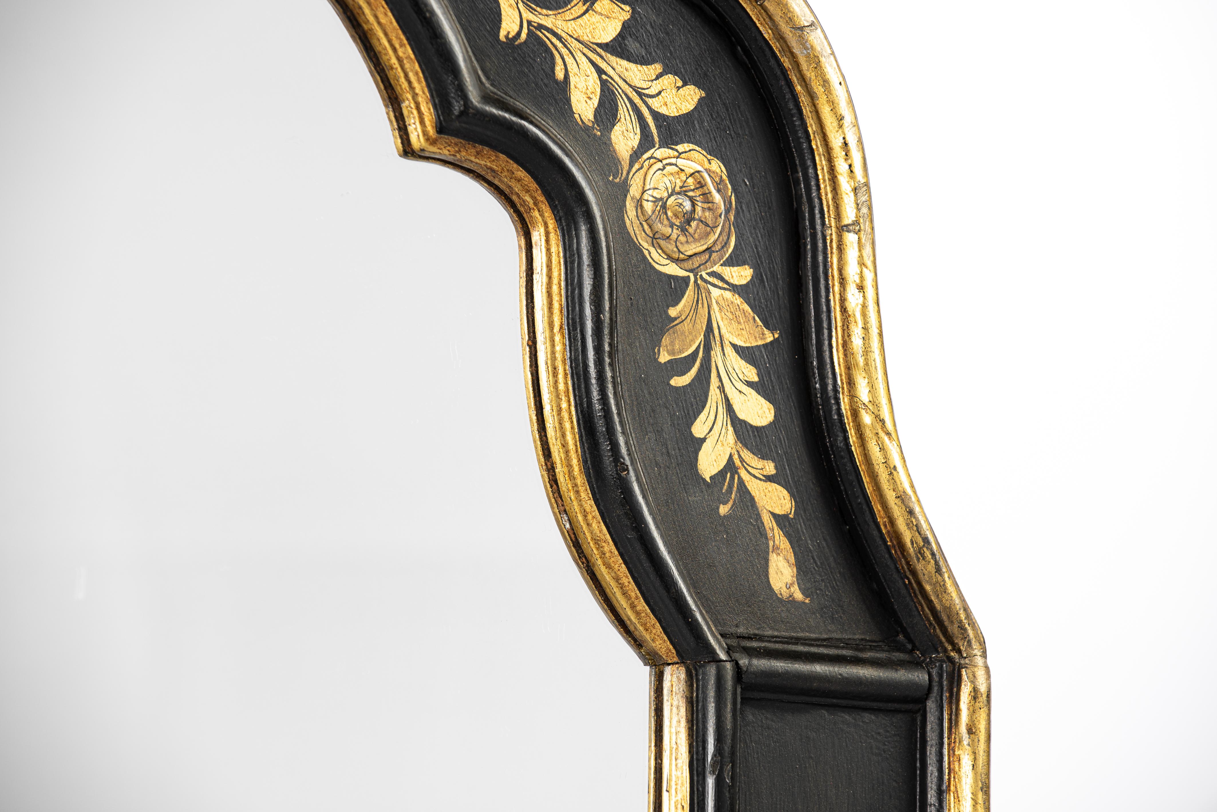 19th Century Antique late 19th century French black and gold painted Chinoiserie Mirror For Sale