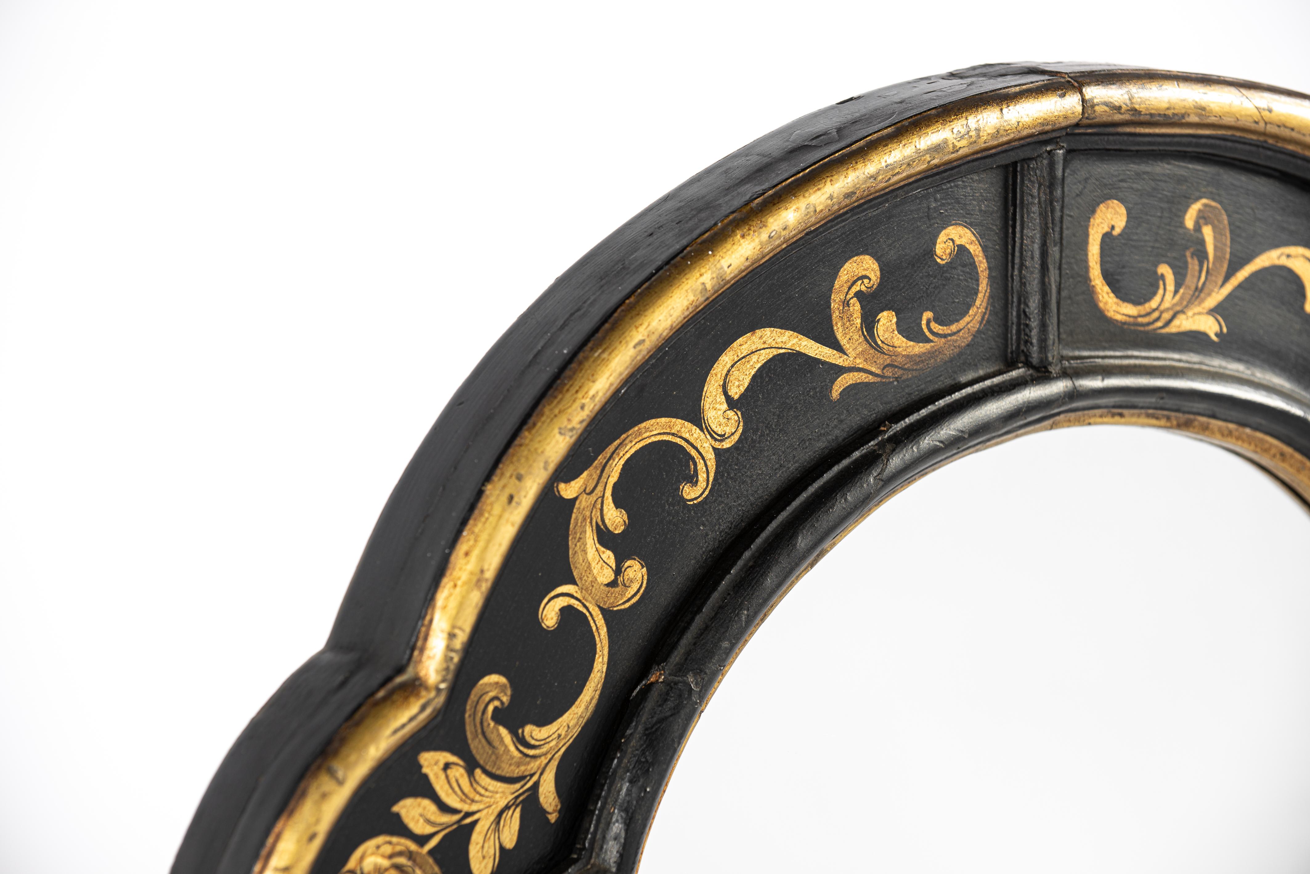 Gesso Antique late 19th century French black and gold painted Chinoiserie Mirror For Sale