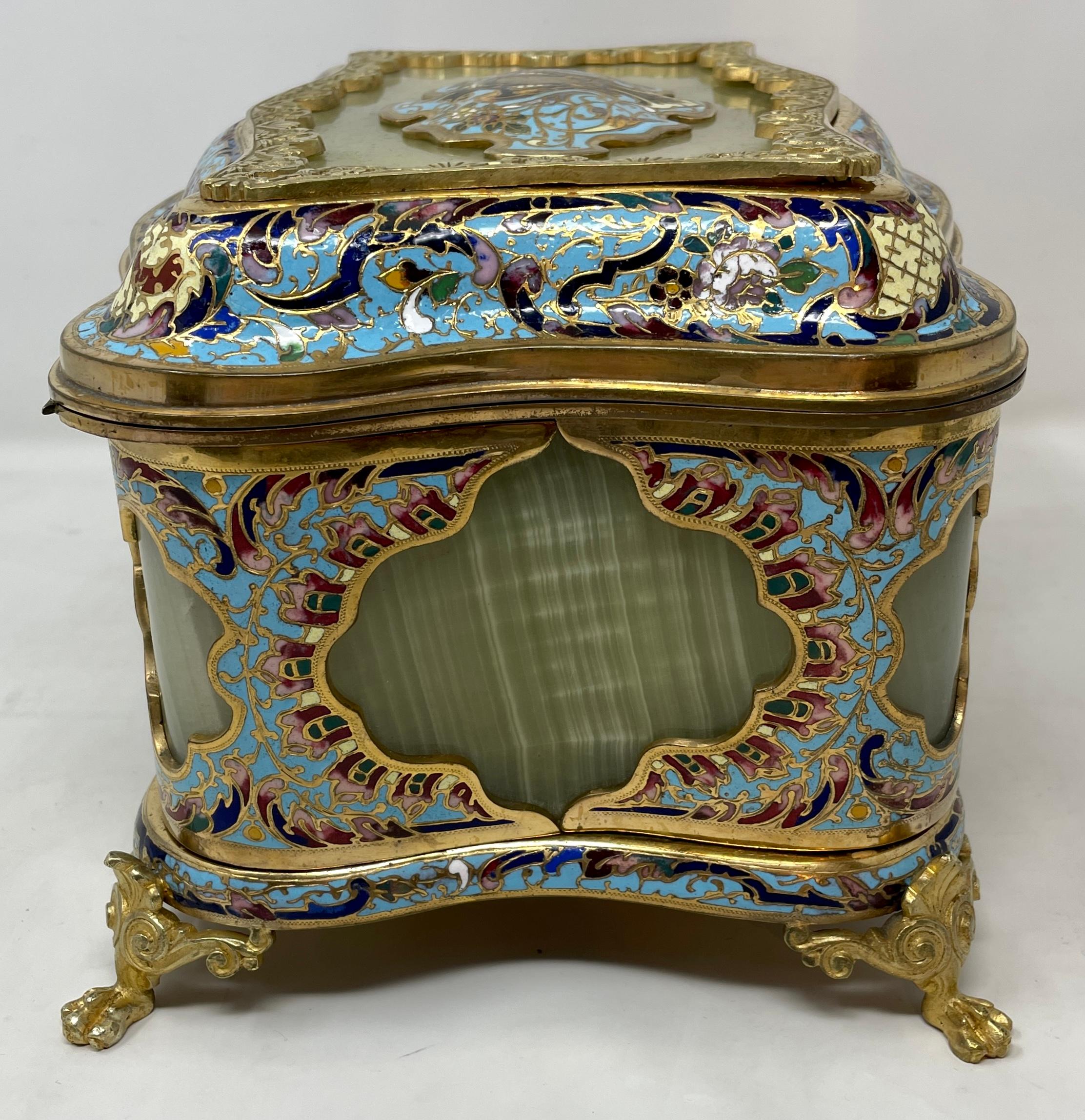 Cloissoné Antique Late 19th Century French Cloisonné, Russian Onyx & Gold Bronze Jewel Box