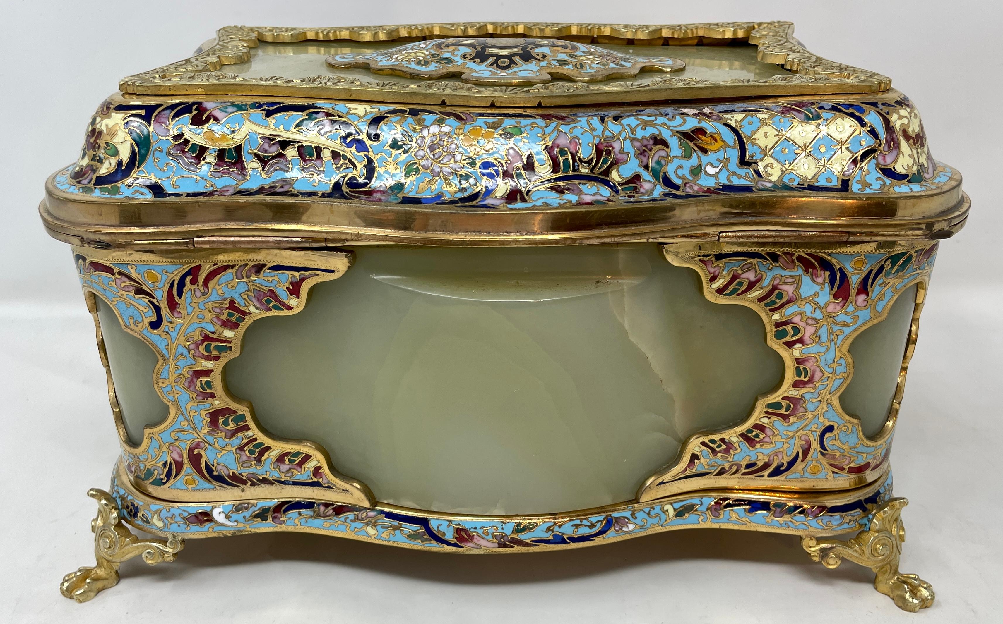 Antique Late 19th Century French Cloisonné, Russian Onyx & Gold Bronze Jewel Box In Good Condition In New Orleans, LA