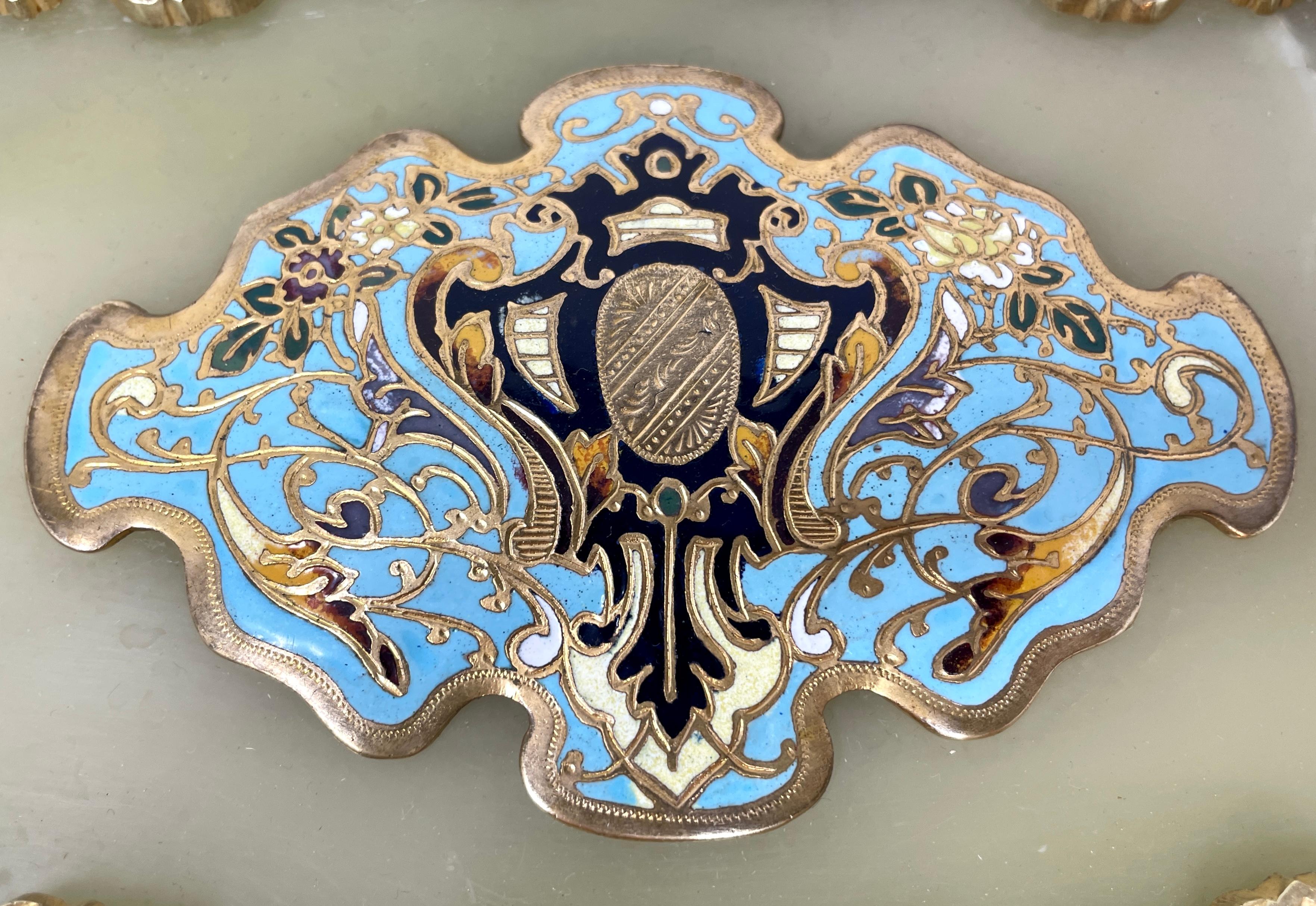 Antique Late 19th Century French Cloisonné, Russian Onyx & Gold Bronze Jewel Box 1