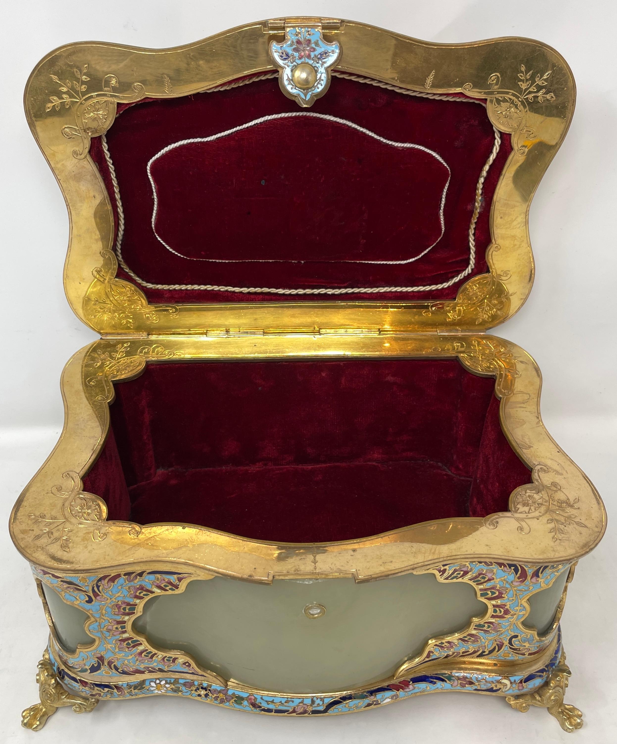 Antique Late 19th Century French Cloisonné, Russian Onyx & Gold Bronze Jewel Box 2