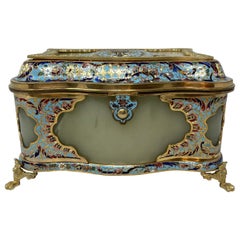 Antique Late 19th Century French Cloisonné, Russian Onyx & Gold Bronze Jewel Box