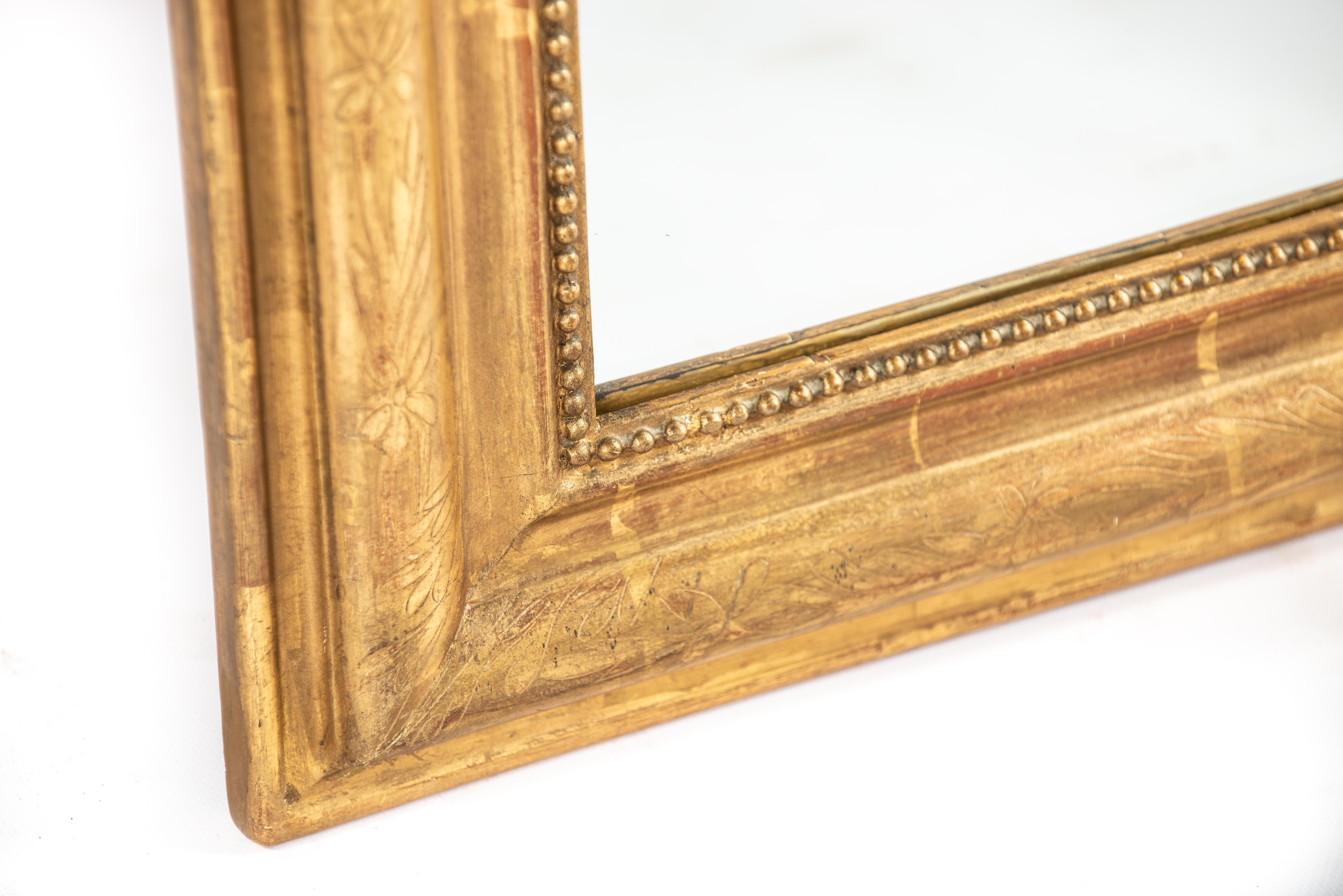 Gilt Antique Late 19th-century French gold leaf gilt engraved Louis Philippe mirror For Sale