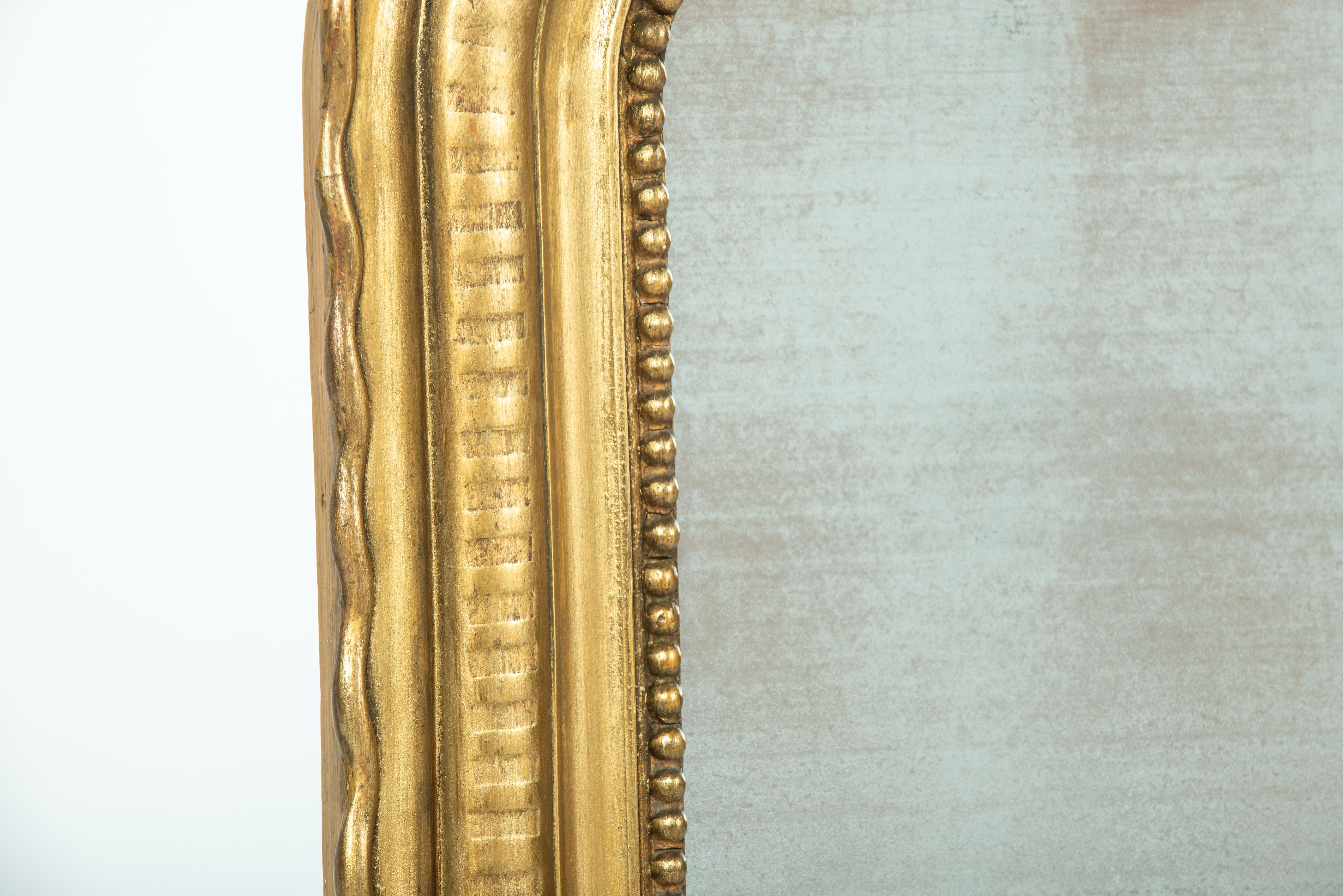 Doré Antique Miroir Louis Philippe à bandes dorées à la feuille d'or de la fin du 19ème siècle. en vente