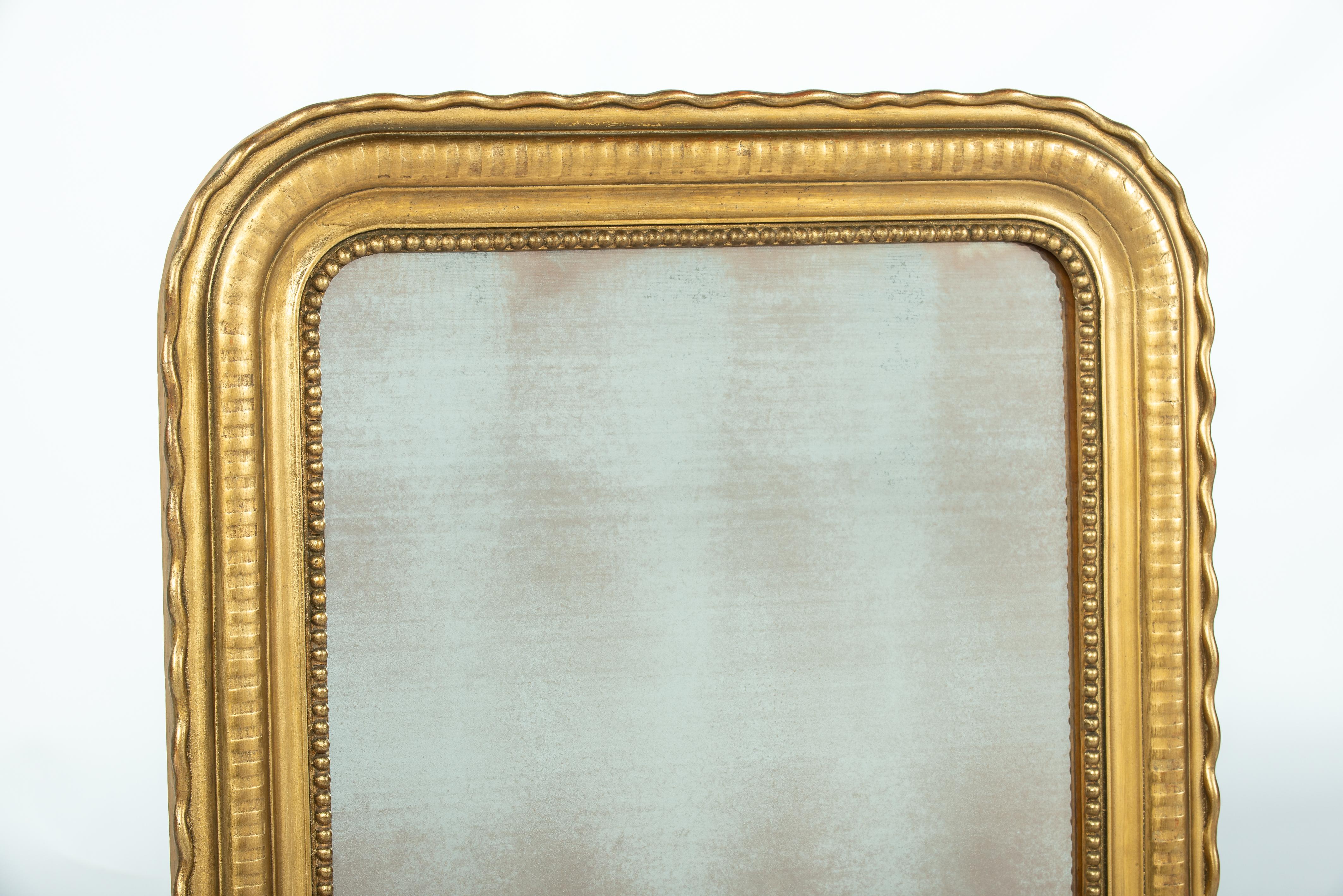 Gesso Antique Late 19th-century French gold leaf gilt striped Louis Philippe mirror For Sale
