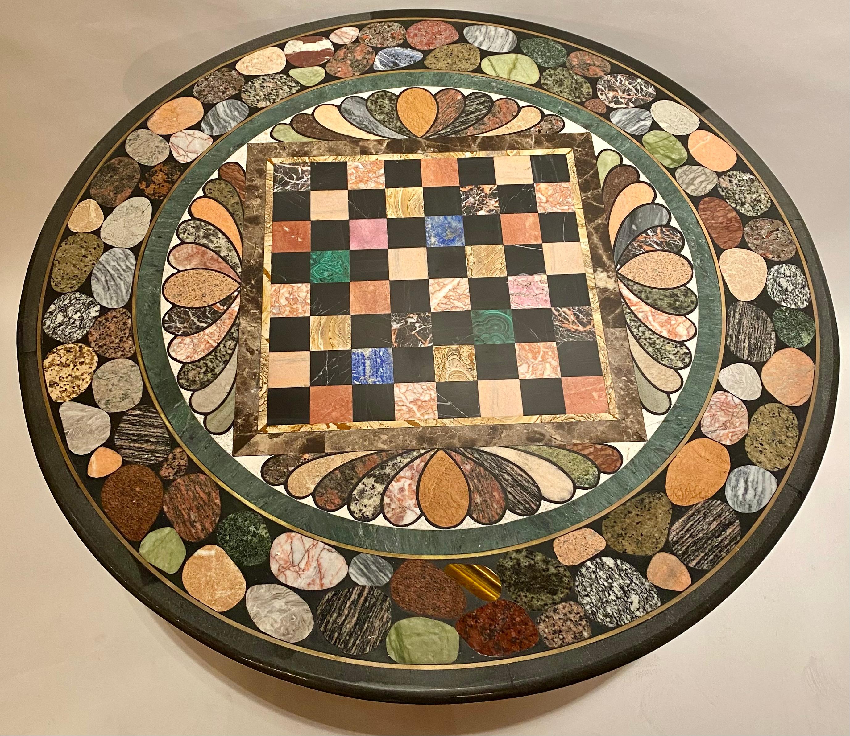 Antique Late 19th Century French Marble-Top Mahogany Round Table w/ Chess Board For Sale 1