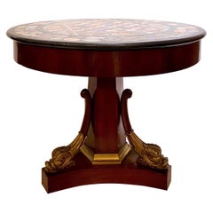 Antique Late 19th Century French Marble-Top Mahogany Round Table w/ Chess Board